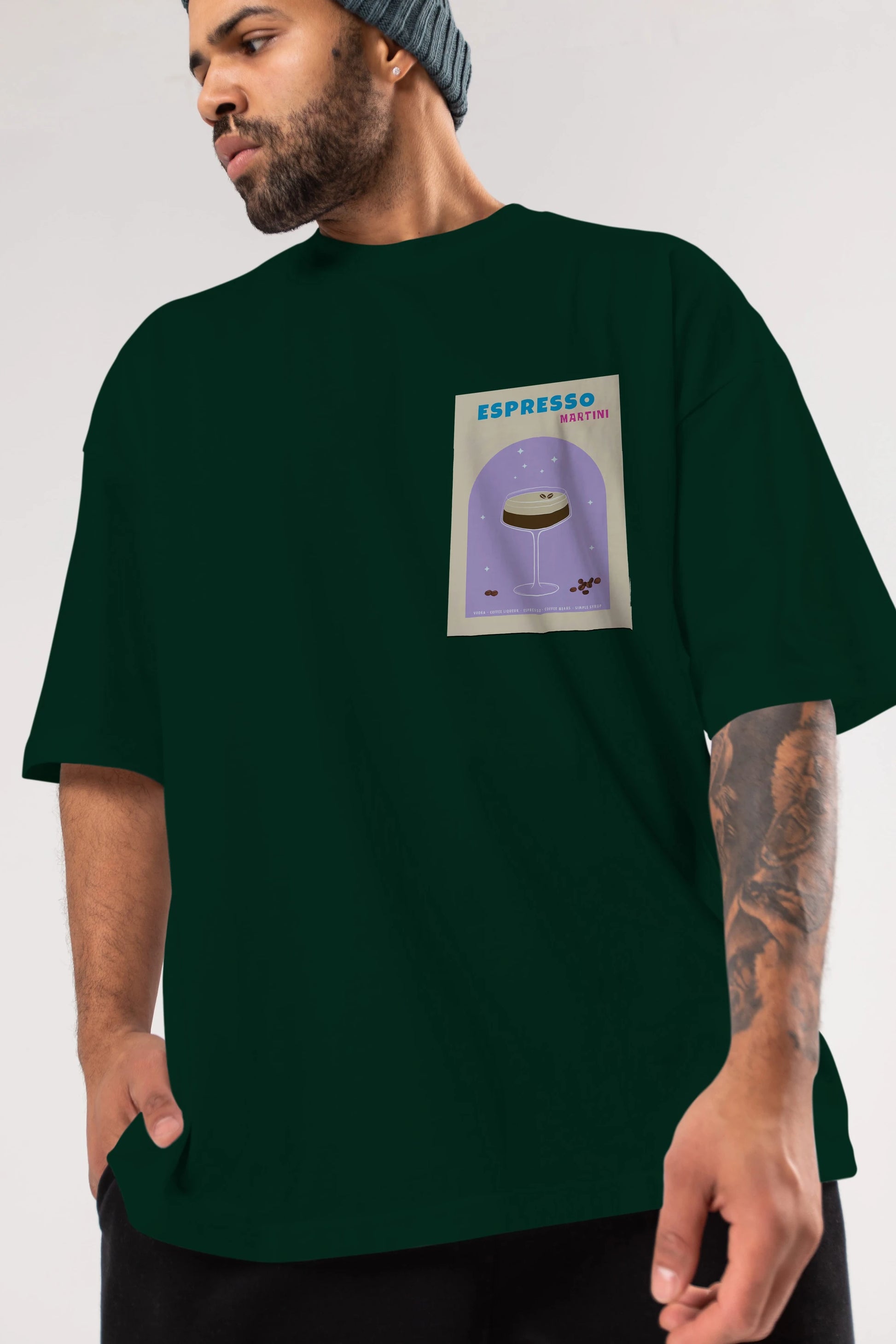 Espresso Martini 5 Ön Sol Baskılı Oversize t-shirt Erkek Kadın Unisex %100 Pamuk Bisiklet Yaka tişort