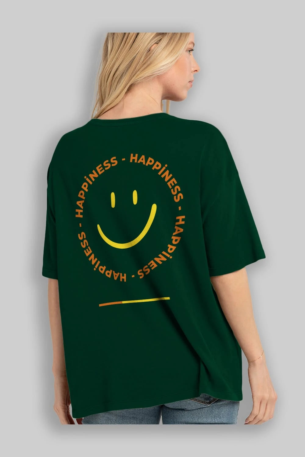 Happiness Smile Yazılı Arka Baskılı Oversize t-shirt Erkek Kadın Unisex
