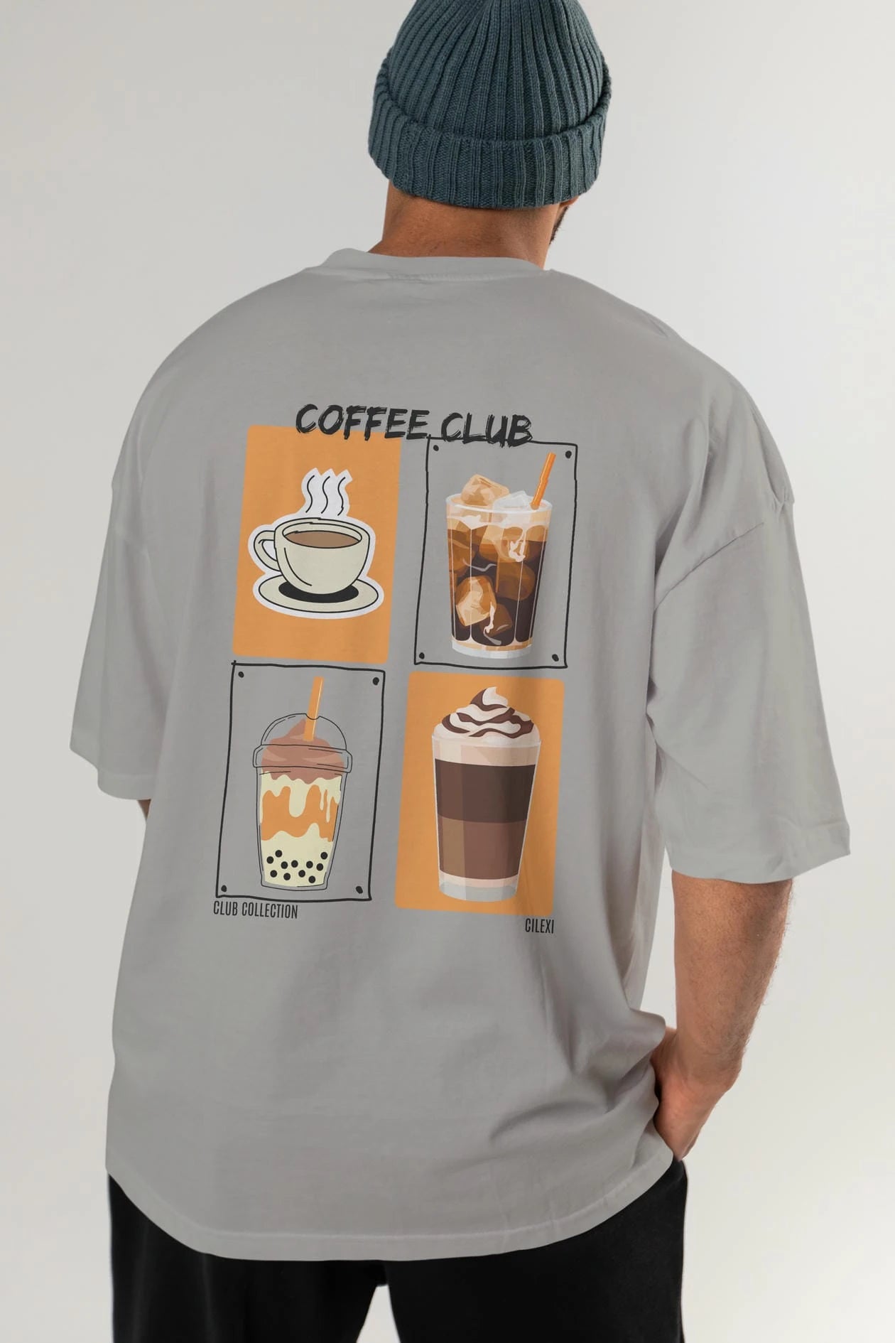 Coffee Club Arka Baskılı Oversize t-shirt Erkek Kadın %100 Pamuk Bisiklet Yaka tişort