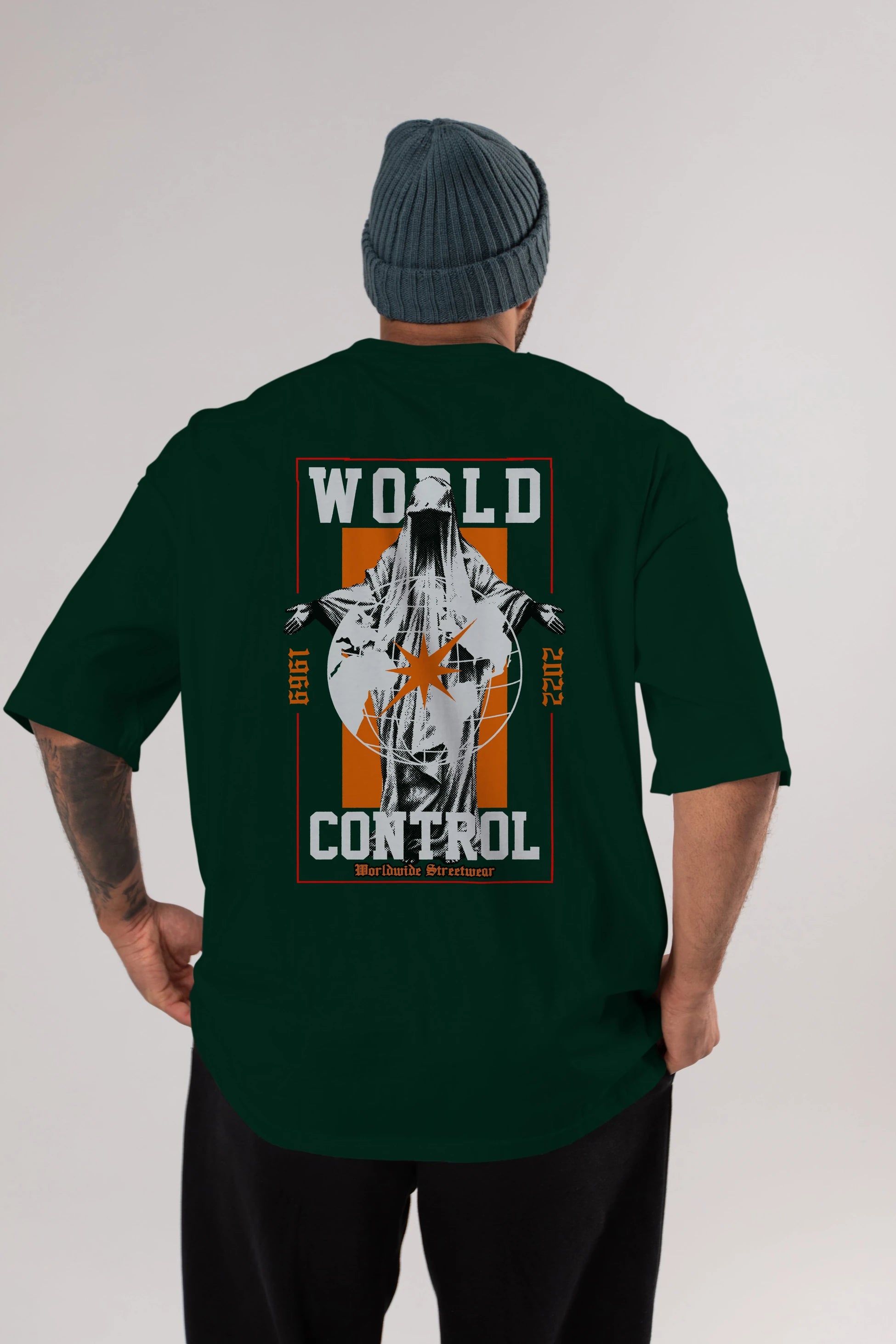 World Control Arka Baskılı Oversize t-shirt Erkek Kadın Unisex