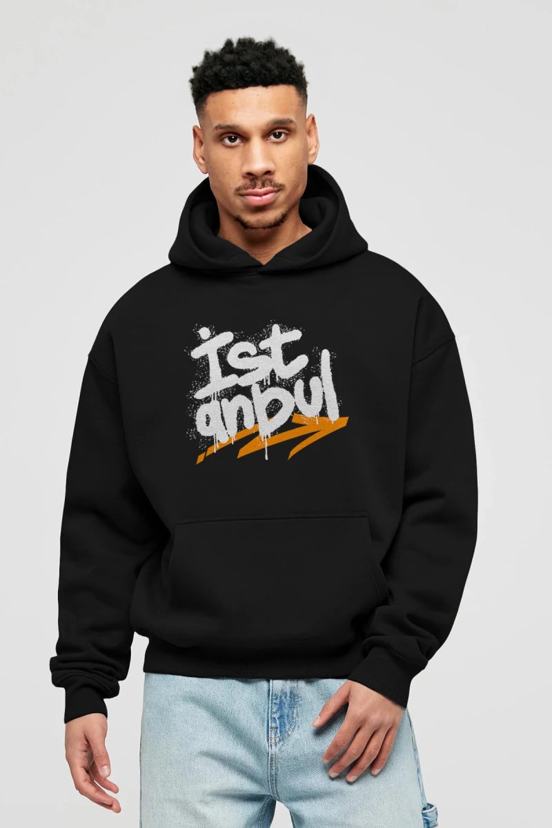 istanbul Yazılı Ön Baskılı Oversize Hoodie Kapüşonlu Sweatshirt Erkek Kadın Unisex - Cilexi
