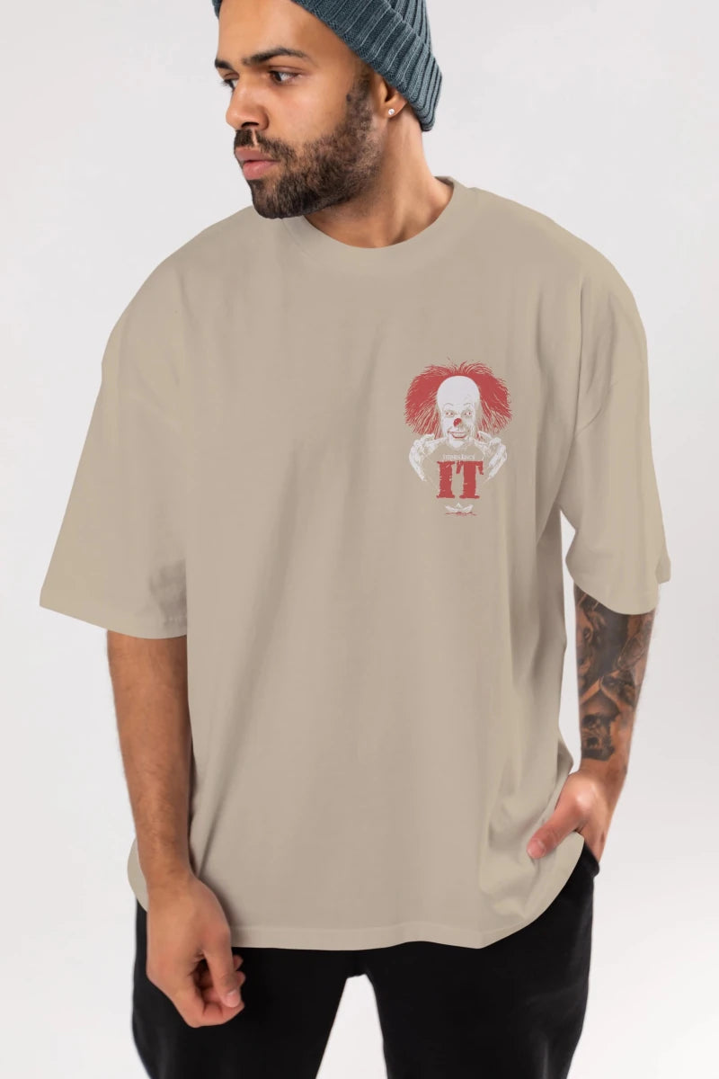 it Ön Sol Baskılı Oversize t-shirt Erkek Kadın Unisex %100 Pamuk Bisiklet Yaka tişort - Cilexi