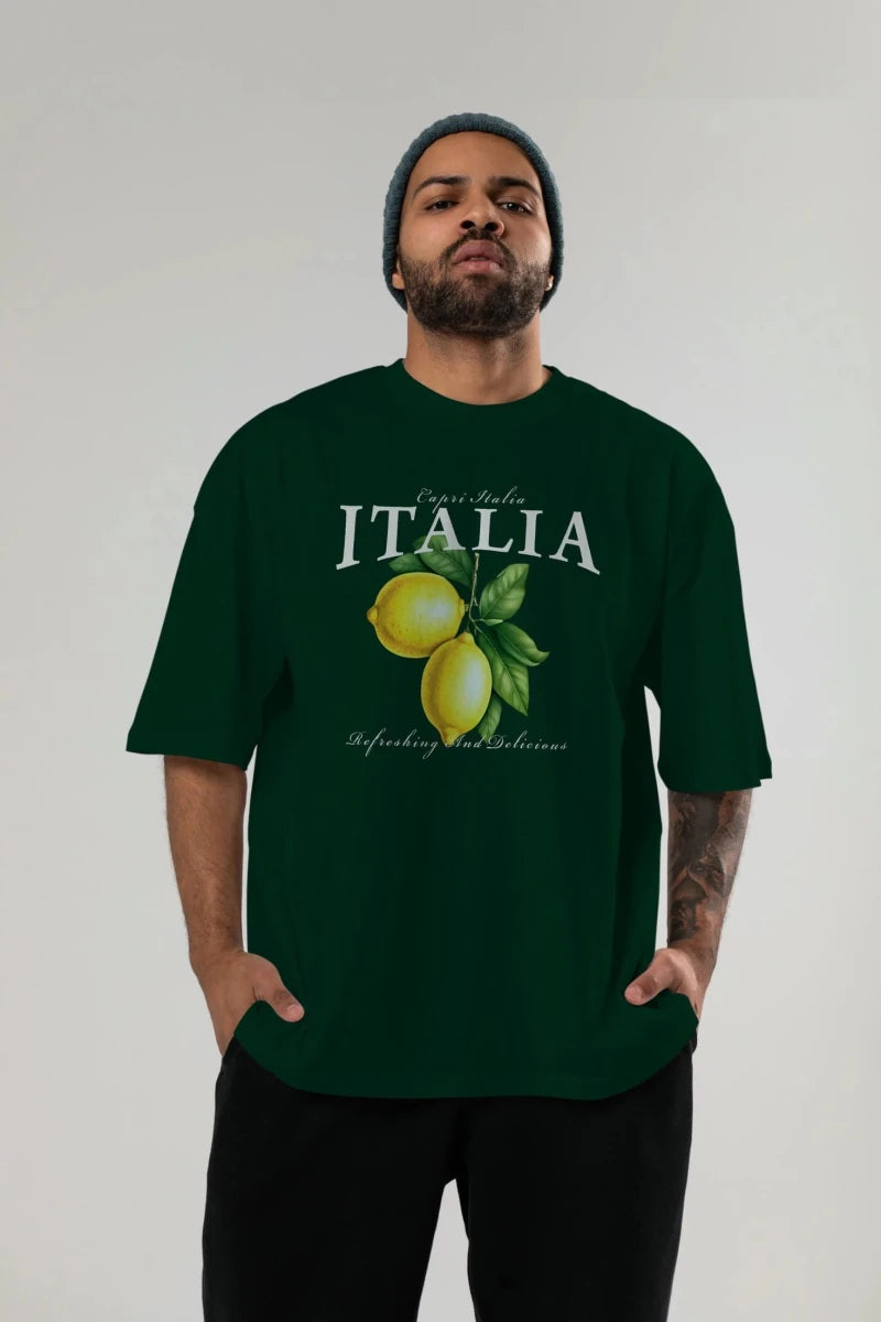 italia Lemon Ön Baskılı Oversize t-shirt Erkek Kadın Pamuk Bisiklet Yaka tişort - Cilexi