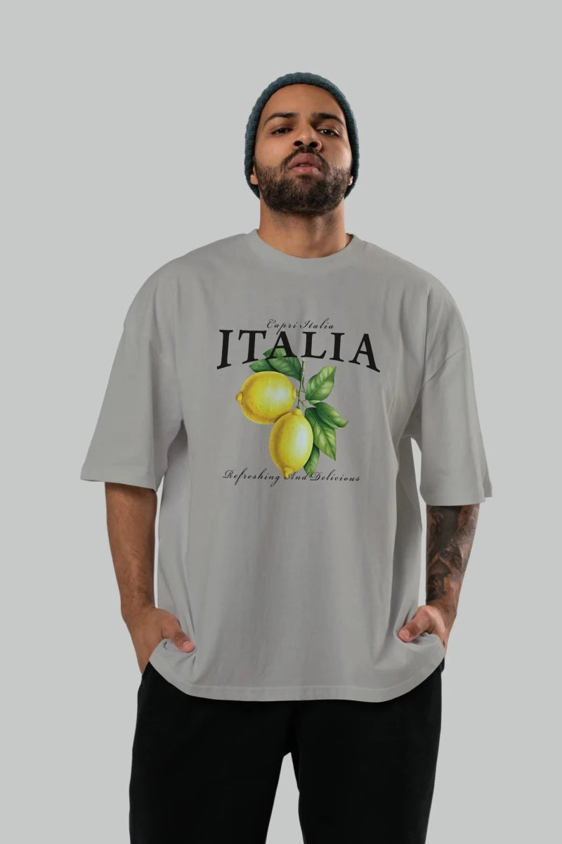 italia Lemon Ön Baskılı Oversize t-shirt Erkek Kadın Pamuk Bisiklet Yaka tişort - Cilexi