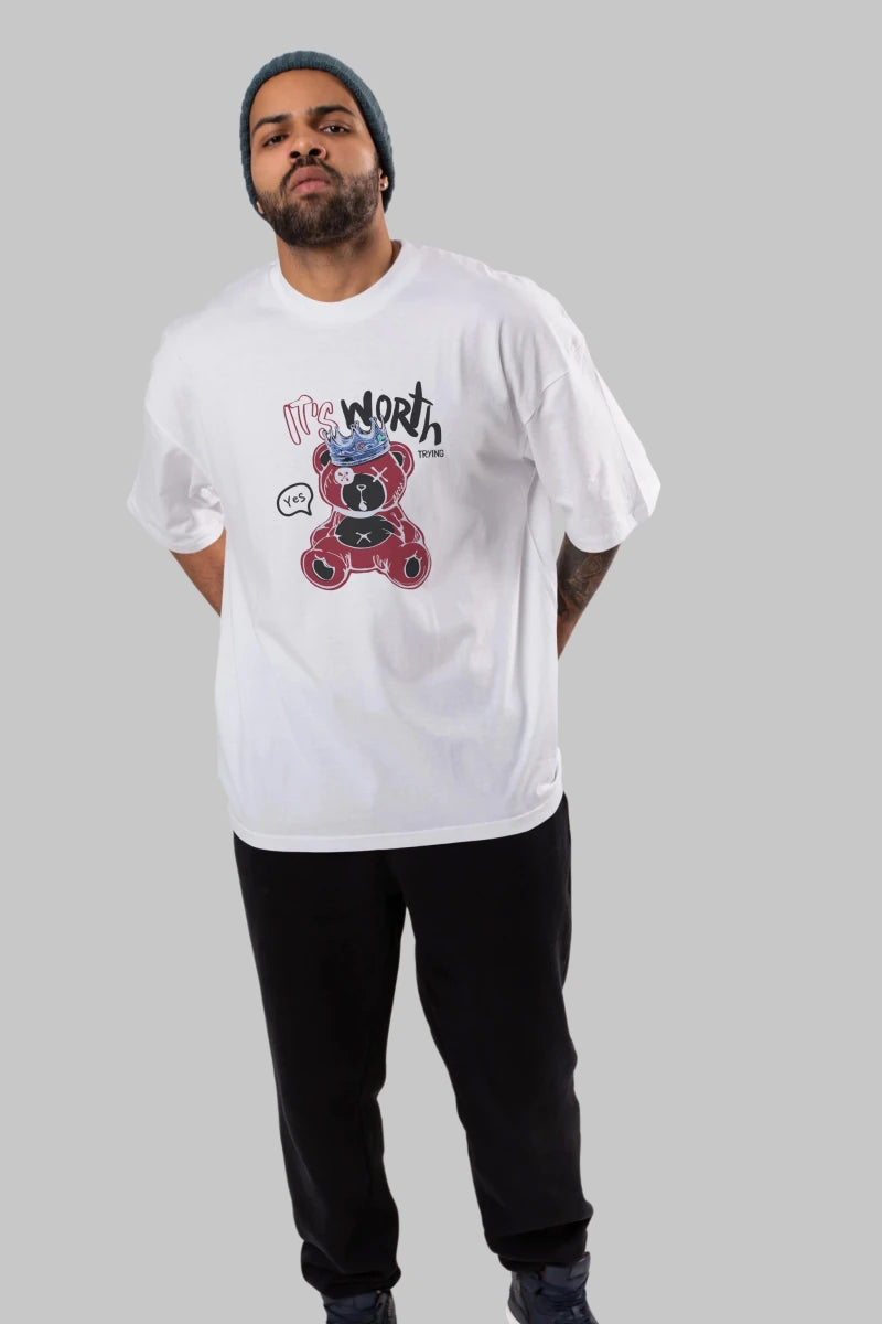 its Worth Trying Bear Ön Baskılı Oversize t-shirt Erkek Kadın Unisex - Cilexi