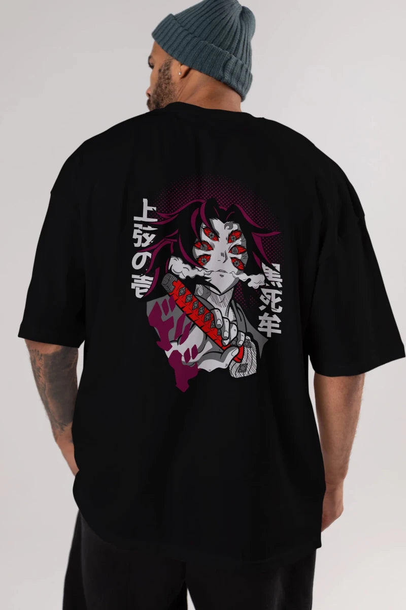 kokushibo DEMON SLAYER Anime Arka Baskılı Oversize t-shirt Erkek Kadın Unisex - Cilexi