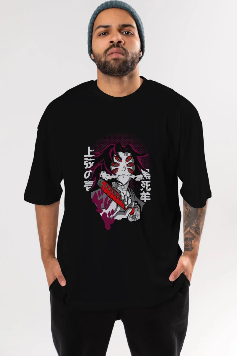 kokushibo DEMON SLAYER Anime Ön Baskılı Oversize t-shirt %100 pamuk Erkek Kadın Unisex - Cilexi