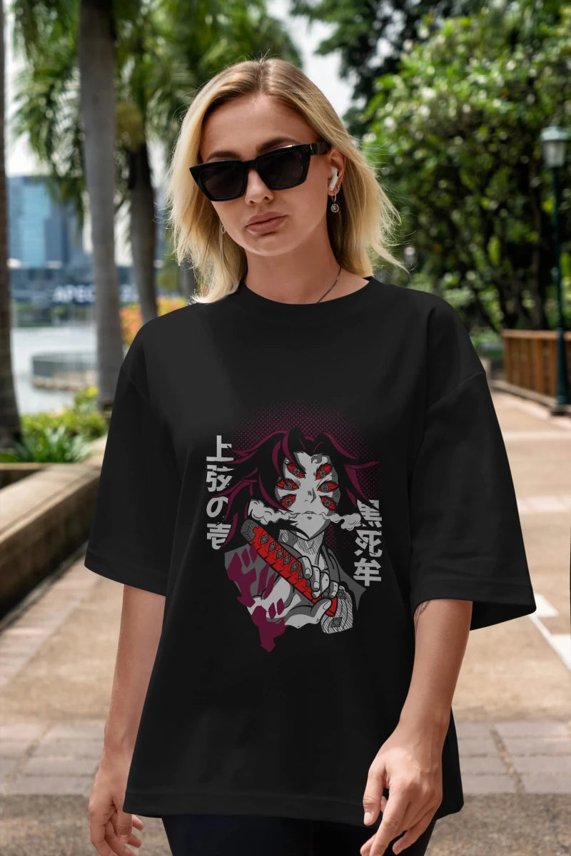 kokushibo DEMON SLAYER Anime Ön Baskılı Oversize t-shirt %100 pamuk Erkek Kadın Unisex - Cilexi