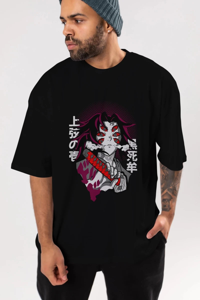 kokushibo DEMON SLAYER Anime Ön Baskılı Oversize t-shirt %100 pamuk Erkek Kadın Unisex - Cilexi