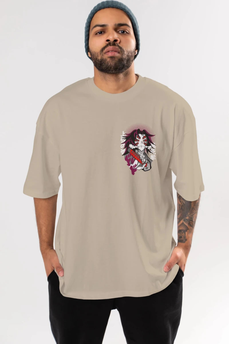 kokushibo DEMON SLAYER Ön Sol Baskılı Oversize t-shirt Erkek Kadın Unisex %100 Pamuk Bisiklet Yaka tişort - Cilexi