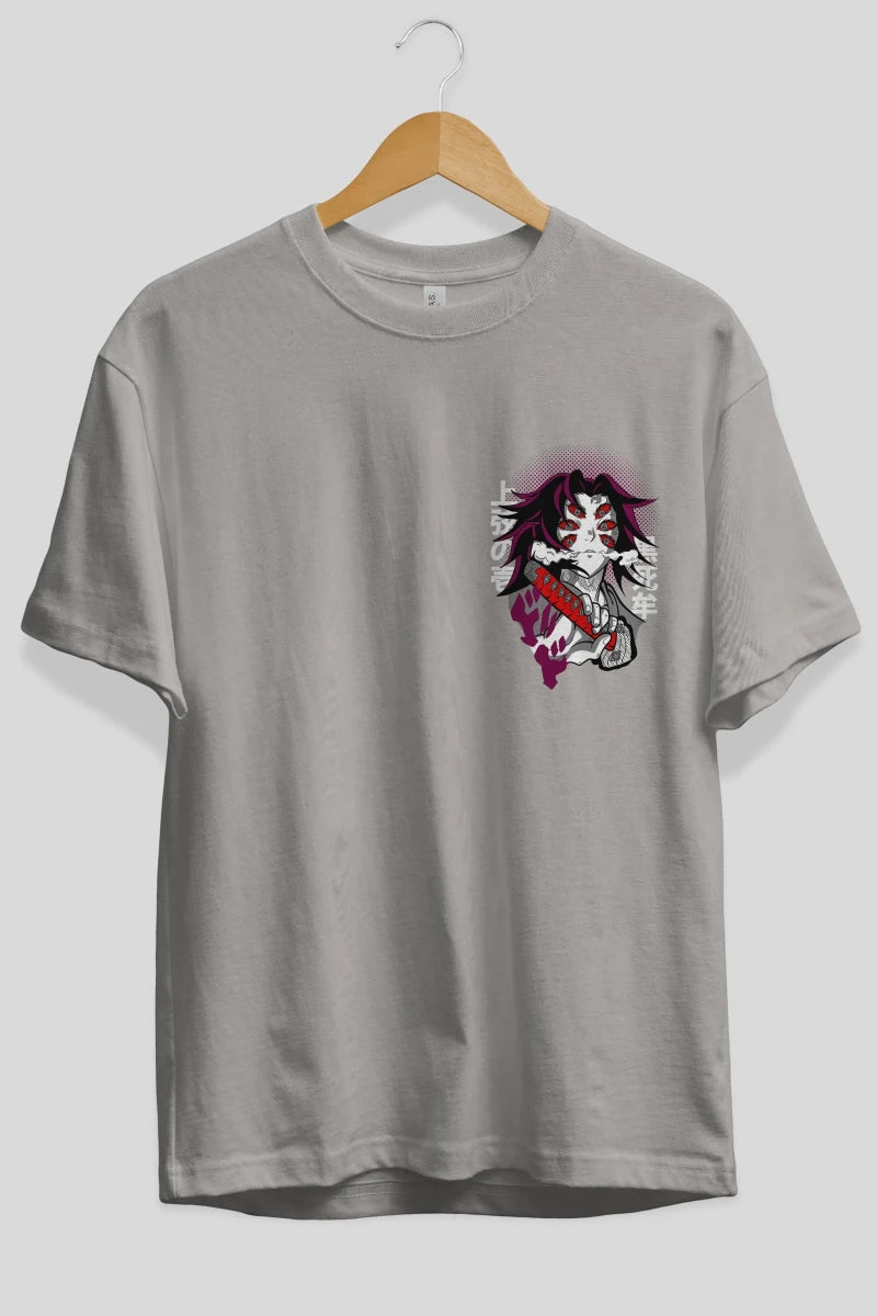 kokushibo DEMON SLAYER Ön Sol Baskılı Oversize t-shirt Erkek Kadın Unisex %100 Pamuk Bisiklet Yaka tişort - Cilexi