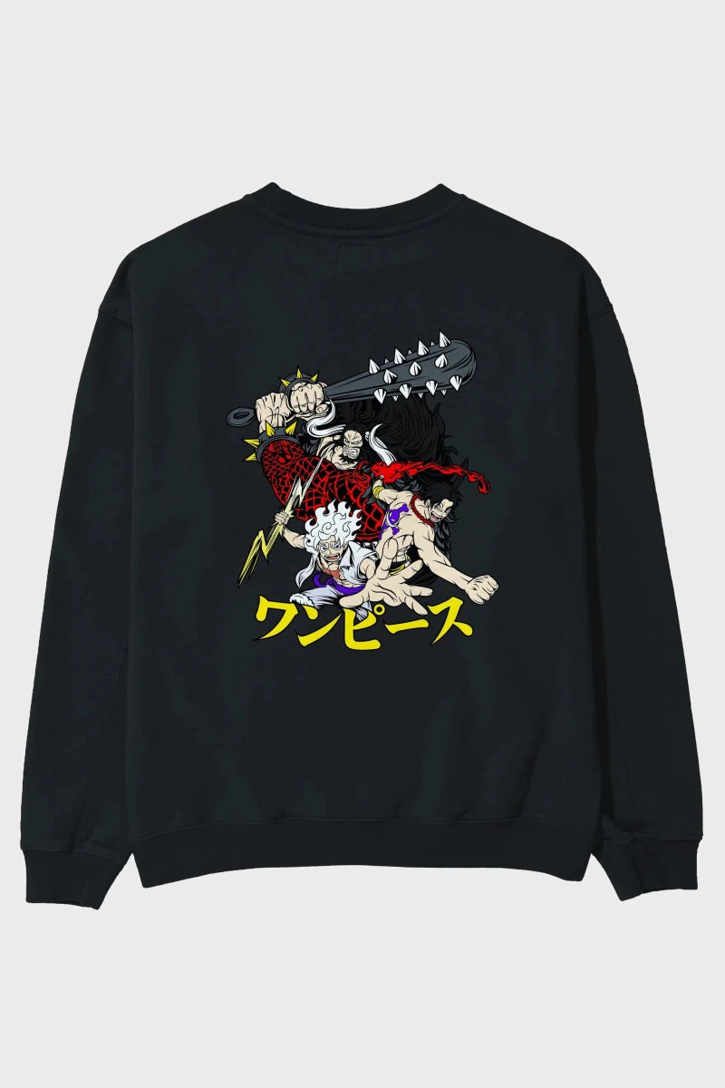 luffyacekaido Anime Arka Baskılı Oversize Sweatshirt Erkek Kadın Unisex - Cilexi
