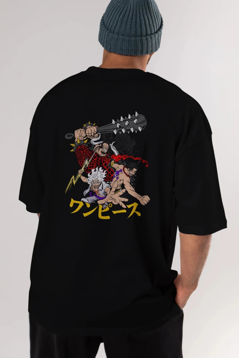 luffyacekaido Anime Arka Baskılı Oversize t-shirt Erkek Kadın Unisex - Cilexi