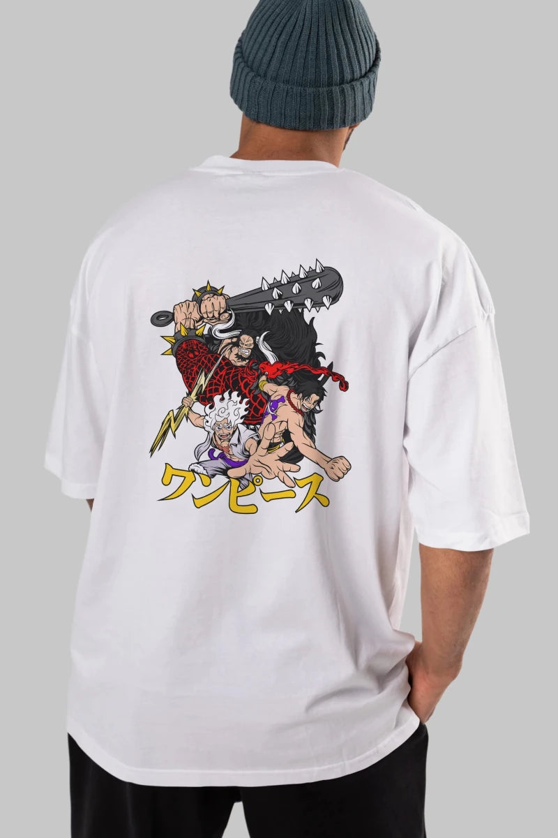 luffyacekaido Anime Arka Baskılı Oversize t-shirt Erkek Kadın Unisex - Cilexi