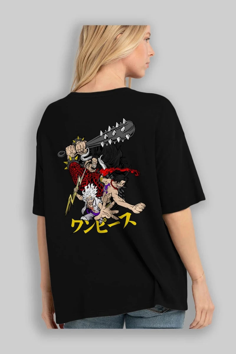 luffyacekaido Anime Arka Baskılı Oversize t-shirt Erkek Kadın Unisex - Cilexi