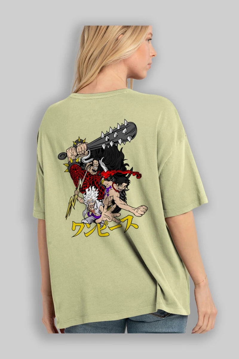 luffyacekaido Anime Arka Baskılı Oversize t-shirt Erkek Kadın Unisex - Cilexi