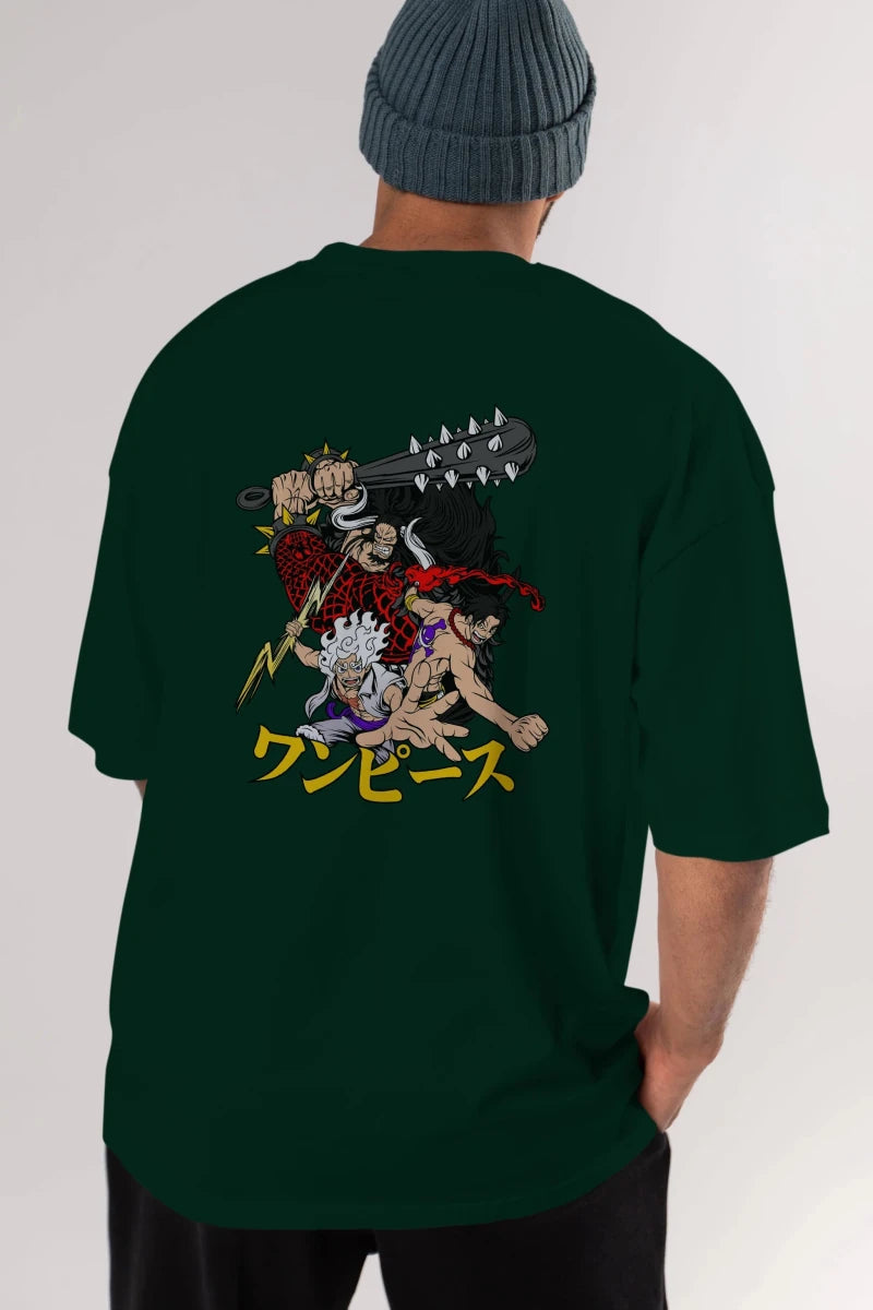 luffyacekaido Anime Arka Baskılı Oversize t-shirt Erkek Kadın Unisex - Cilexi