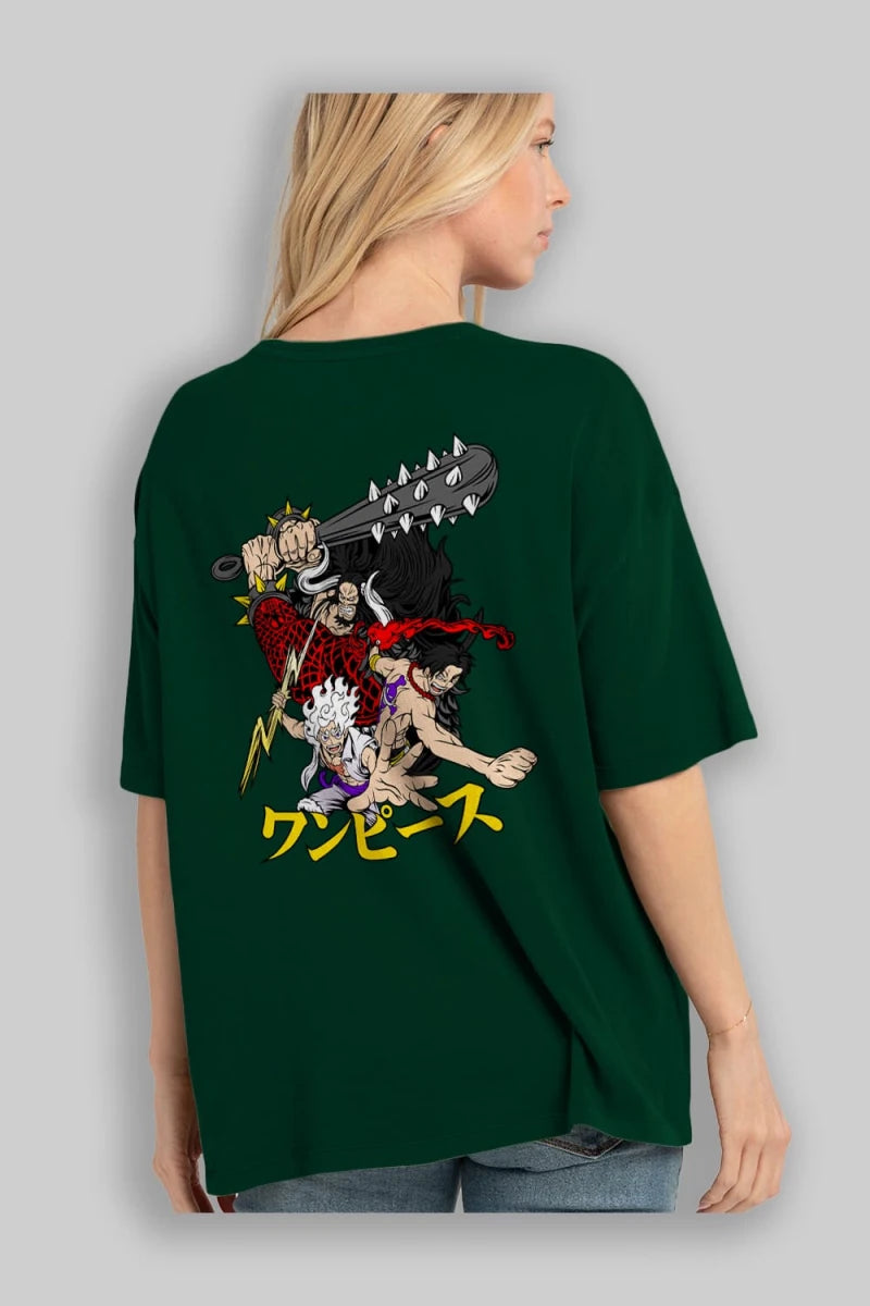 luffyacekaido Anime Arka Baskılı Oversize t-shirt Erkek Kadın Unisex - Cilexi