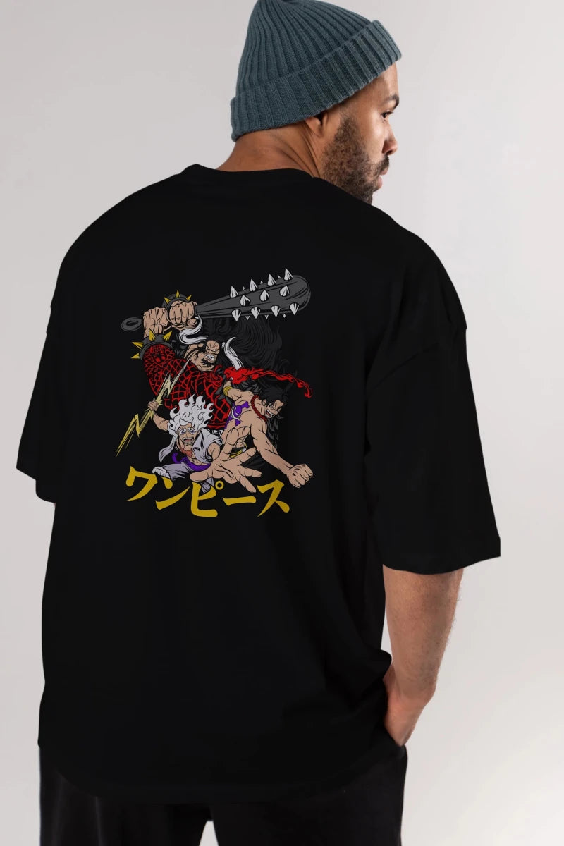luffyacekaido Anime Arka Baskılı Oversize t-shirt Erkek Kadın Unisex - Cilexi
