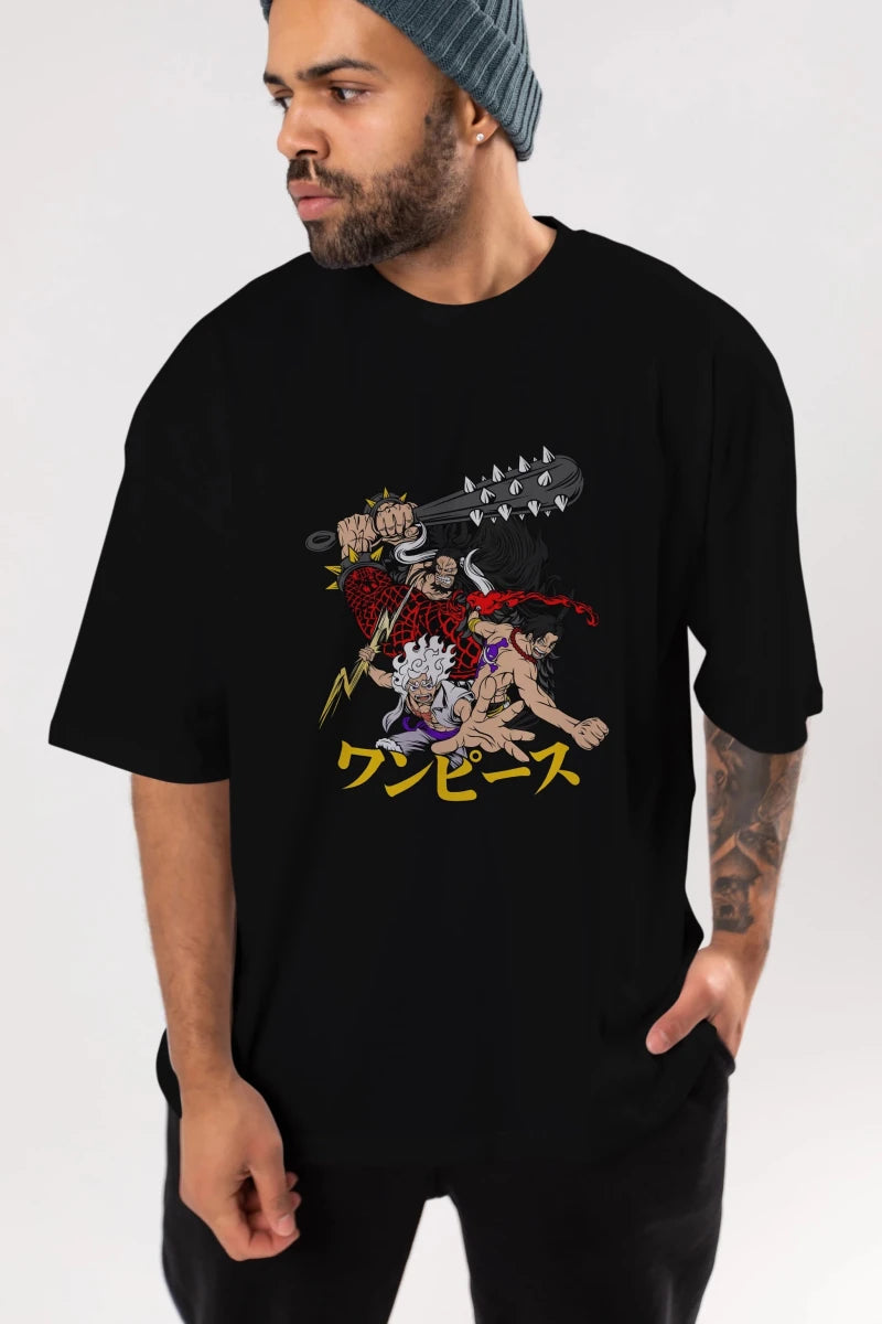 luffyacekaido Anime Ön Baskılı Oversize t-shirt %100 pamuk Erkek Kadın Unisex - Cilexi