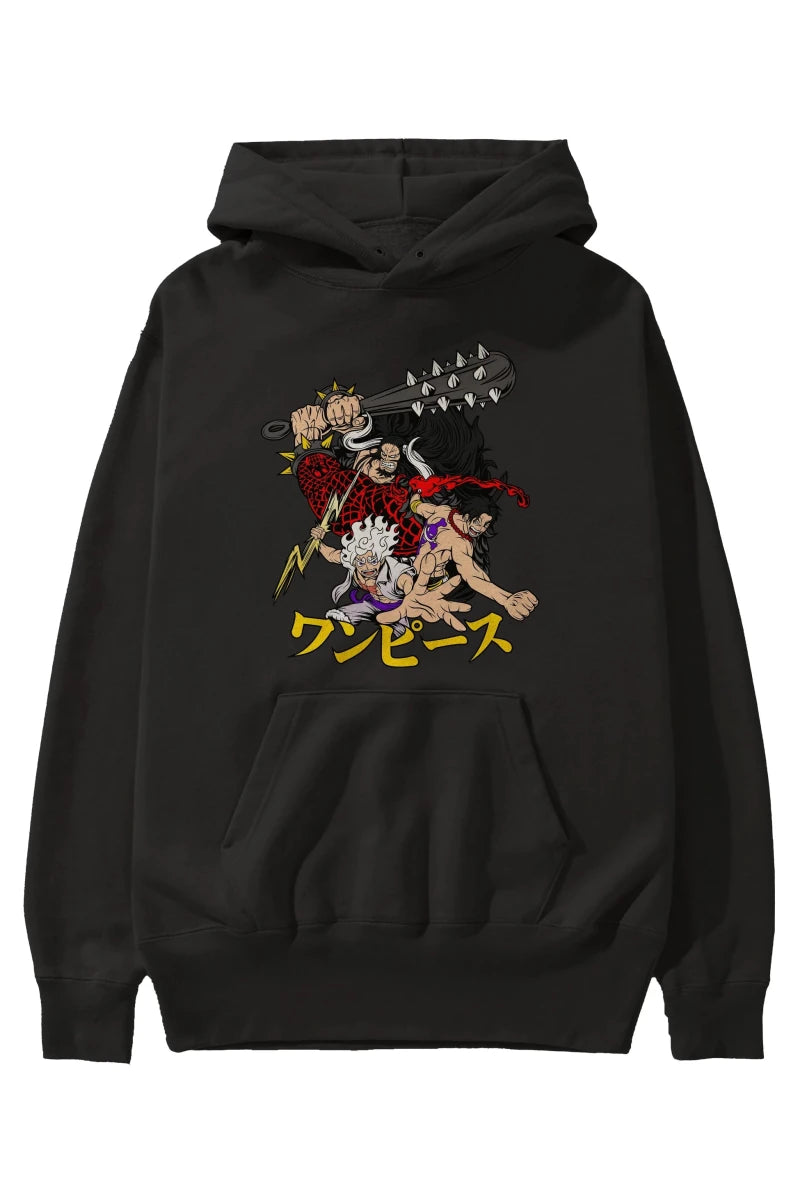 luffyacekaido Anime Ön Baskılı Hoodie Oversize Kapüşonlu Sweatshirt Erkek Kadın Unisex - Cilexi