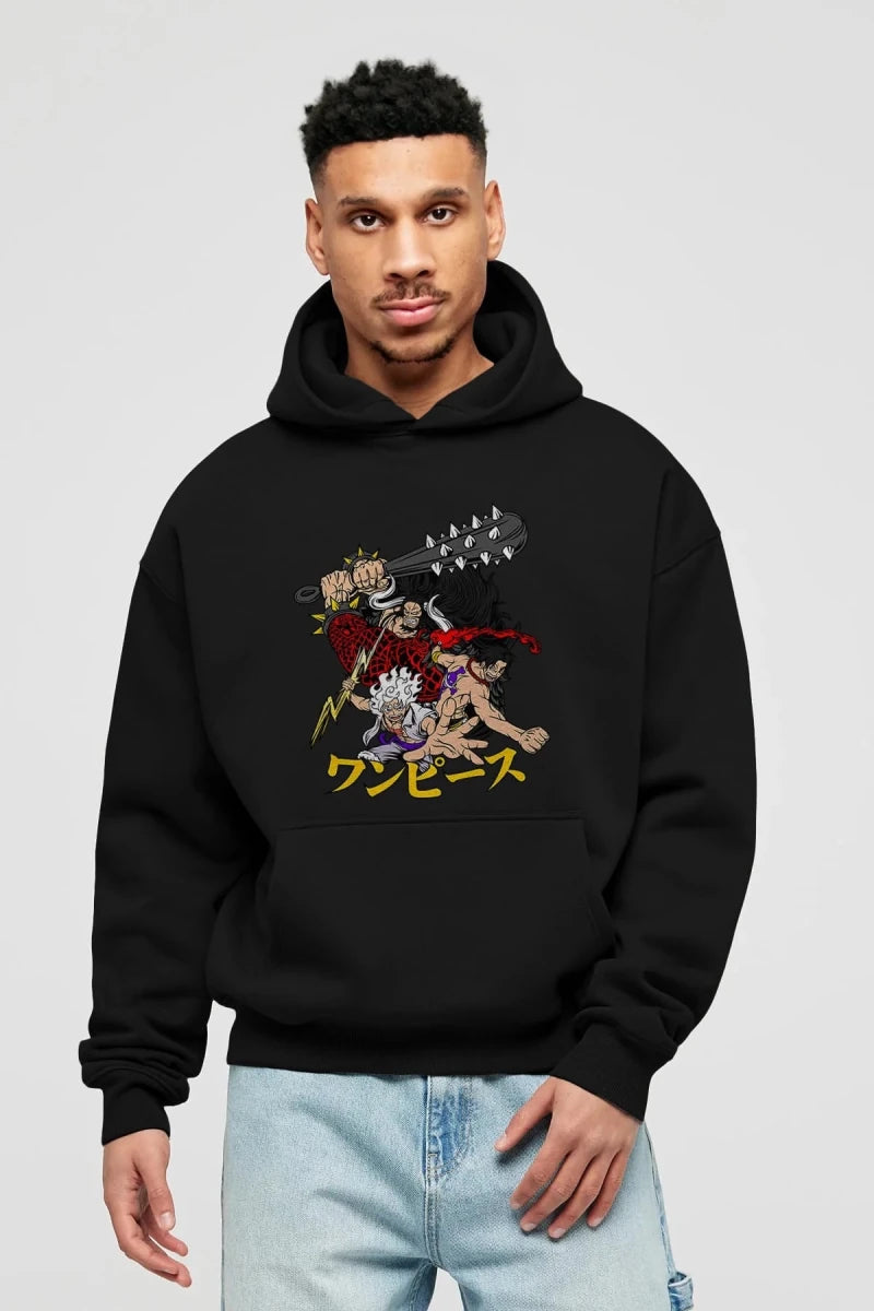 luffyacekaido Anime Ön Baskılı Hoodie Oversize Kapüşonlu Sweatshirt Erkek Kadın Unisex - Cilexi