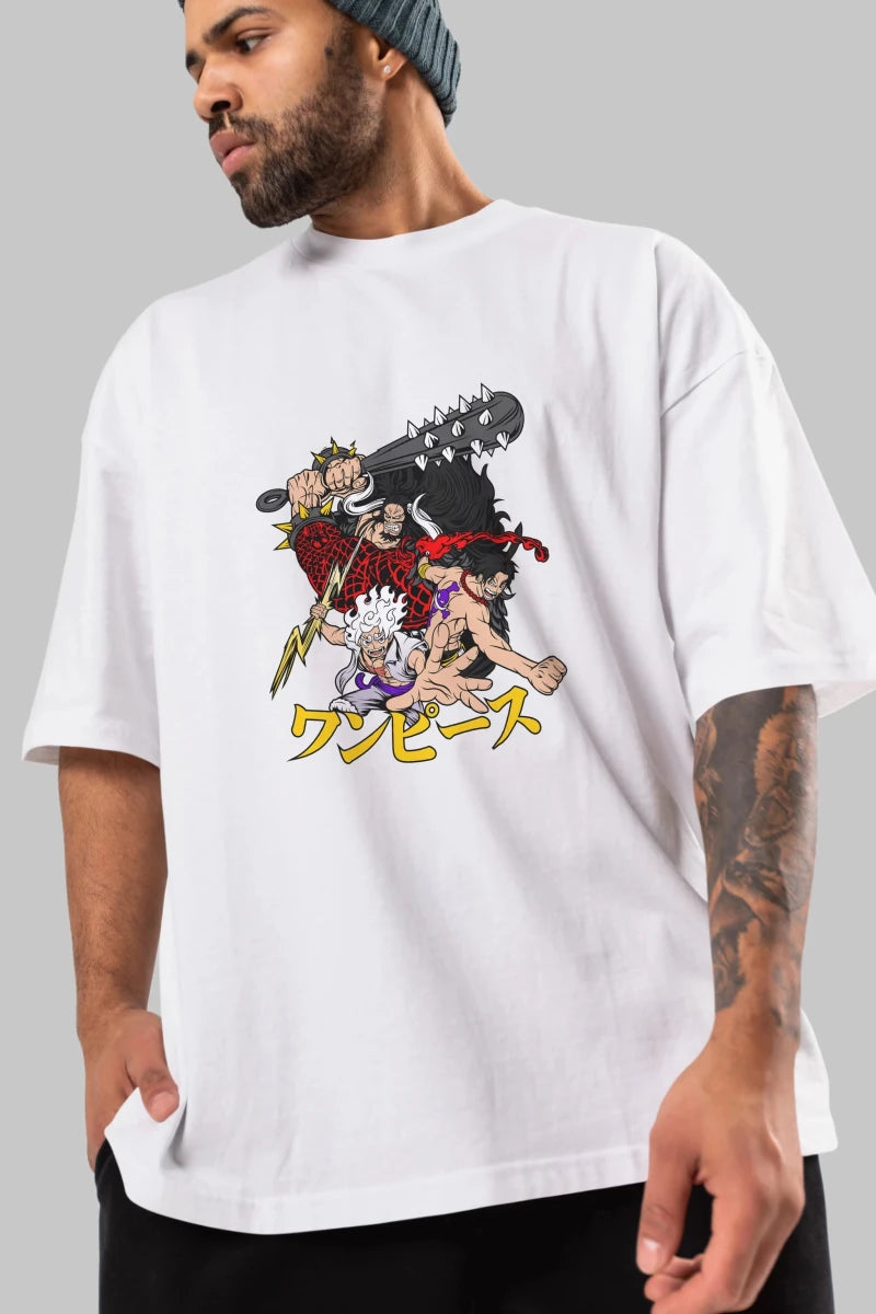 luffyacekaido Anime Ön Baskılı Oversize t-shirt %100 pamuk Erkek Kadın Unisex - Cilexi