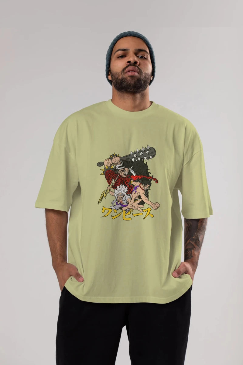 luffyacekaido Anime Ön Baskılı Oversize t-shirt %100 pamuk Erkek Kadın Unisex - Cilexi