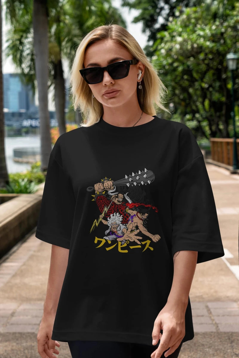 luffyacekaido Anime Ön Baskılı Oversize t-shirt %100 pamuk Erkek Kadın Unisex - Cilexi