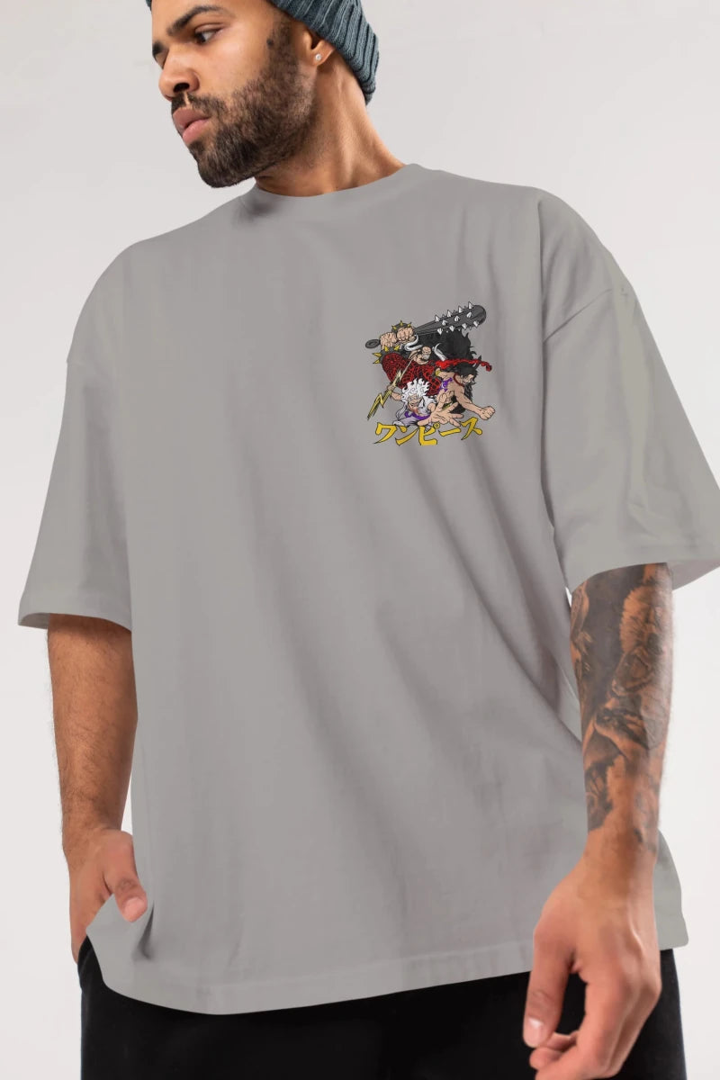 luffyacekaido Ön Sol Baskılı Oversize t-shirt Erkek Kadın Unisex %100 Pamuk Bisiklet Yaka tişort - Cilexi