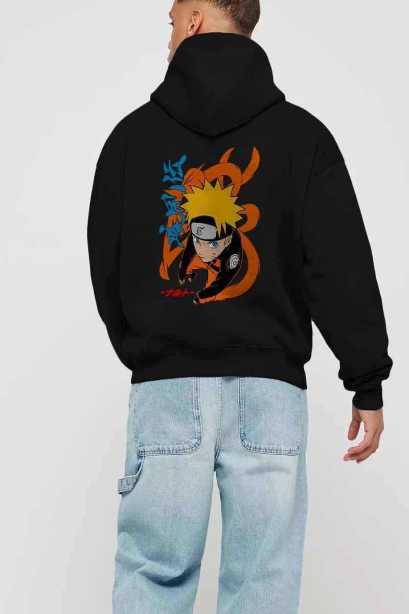 naruto uzumaki 1 Anime Arka Baskılı Hoodie Oversize Kapüşonlu Sweatshirt Erkek Kadın Unisex - Cilexi