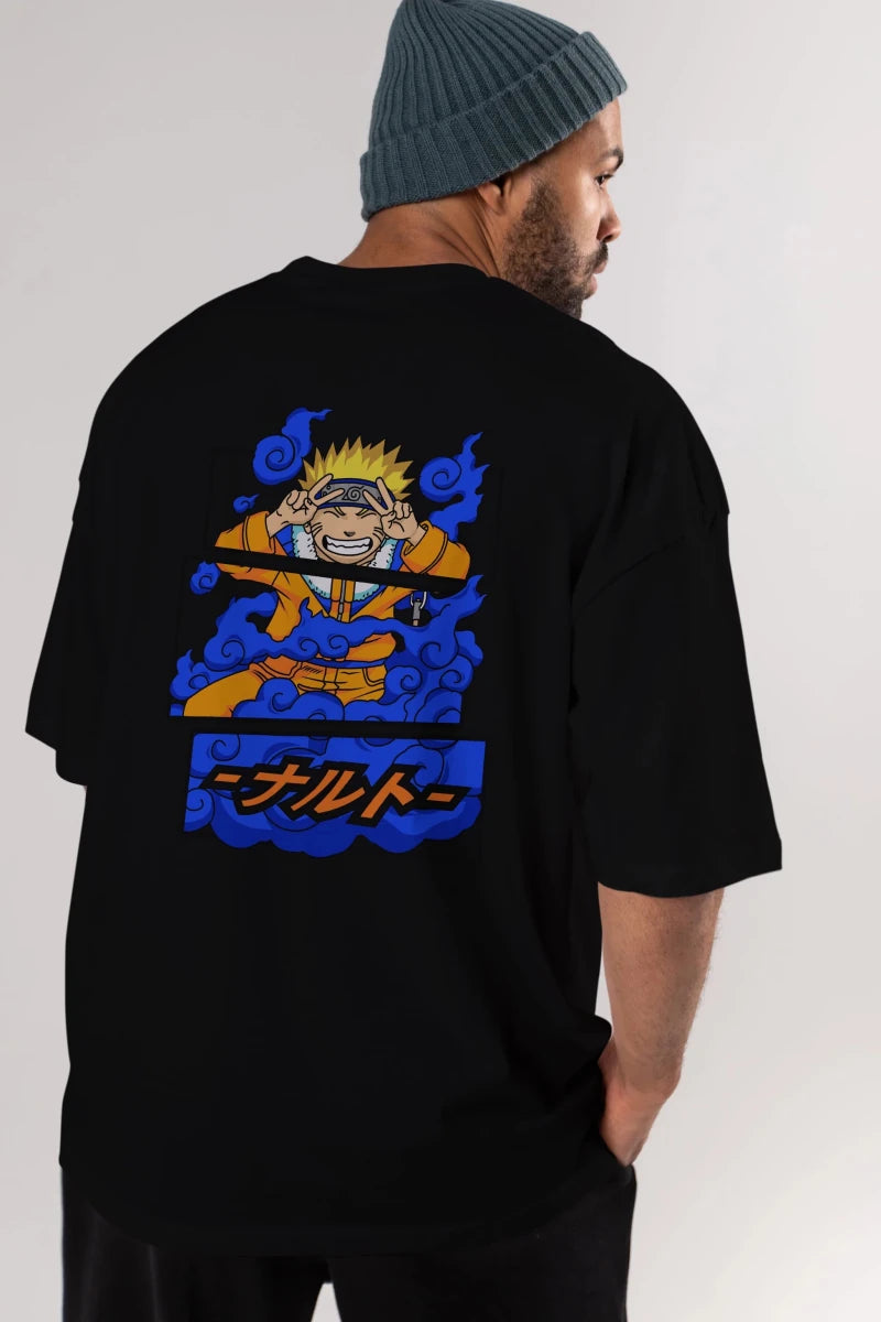 naruto uzumaki Anime Arka Baskılı Oversize t-shirt Erkek Kadın Unisex - Cilexi