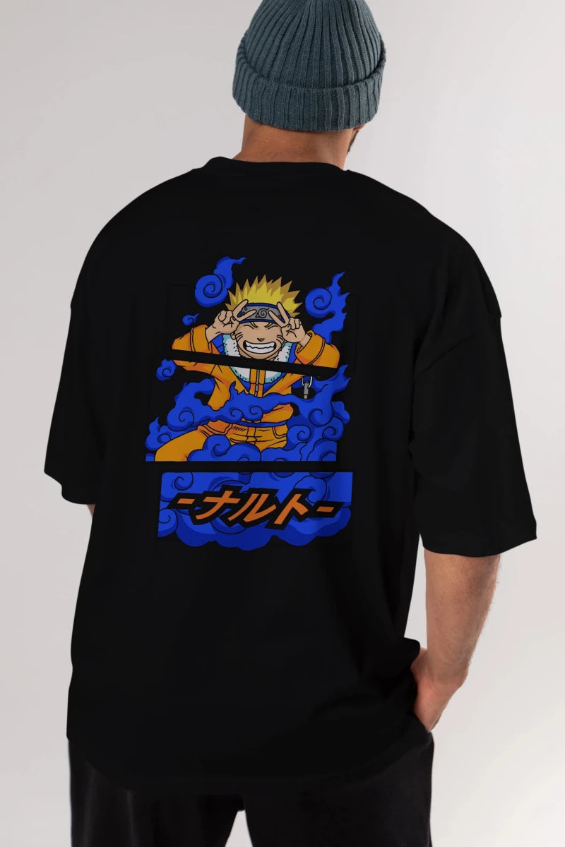 naruto uzumaki Anime Arka Baskılı Oversize t-shirt Erkek Kadın Unisex - Cilexi