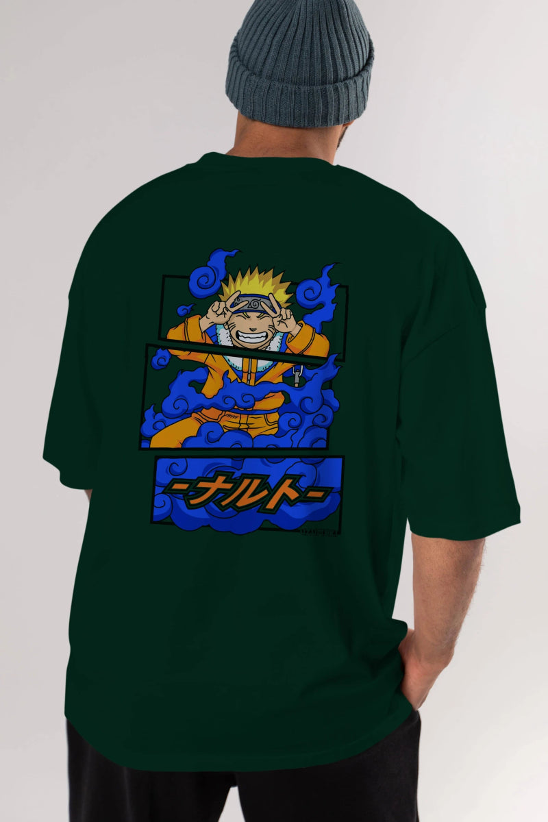 naruto uzumaki Anime Arka Baskılı Oversize t-shirt Erkek Kadın Unisex - Cilexi