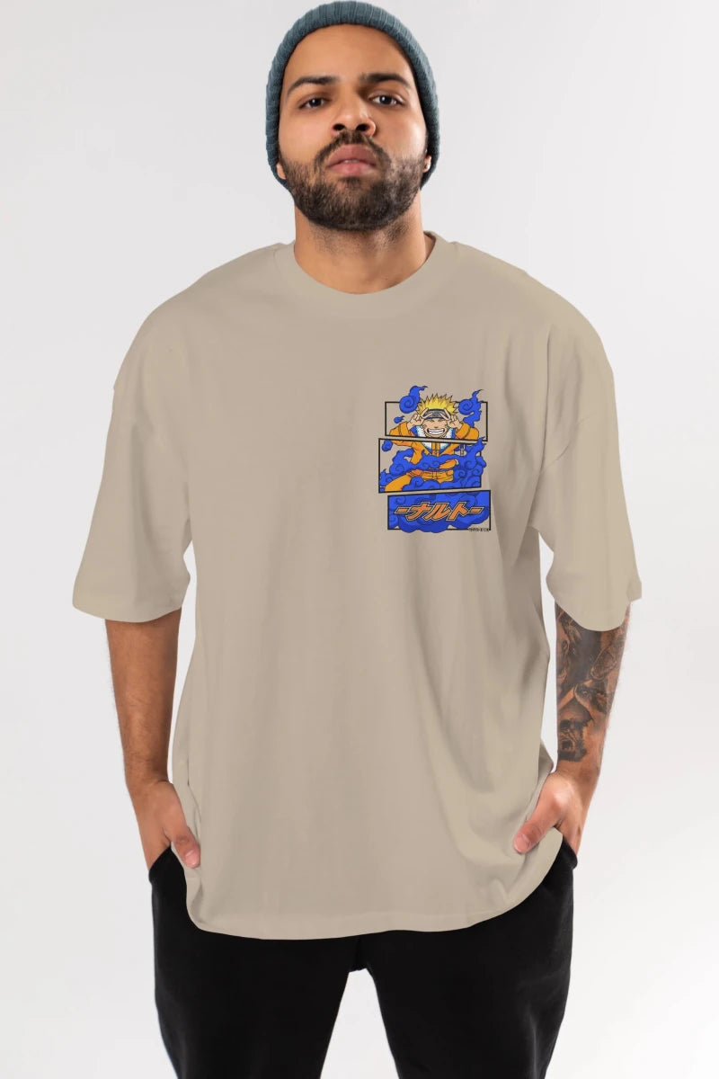 naruto uzumaki Ön Sol Baskılı Oversize t-shirt Erkek Kadın Unisex %100 Pamuk Bisiklet Yaka tişort - Cilexi