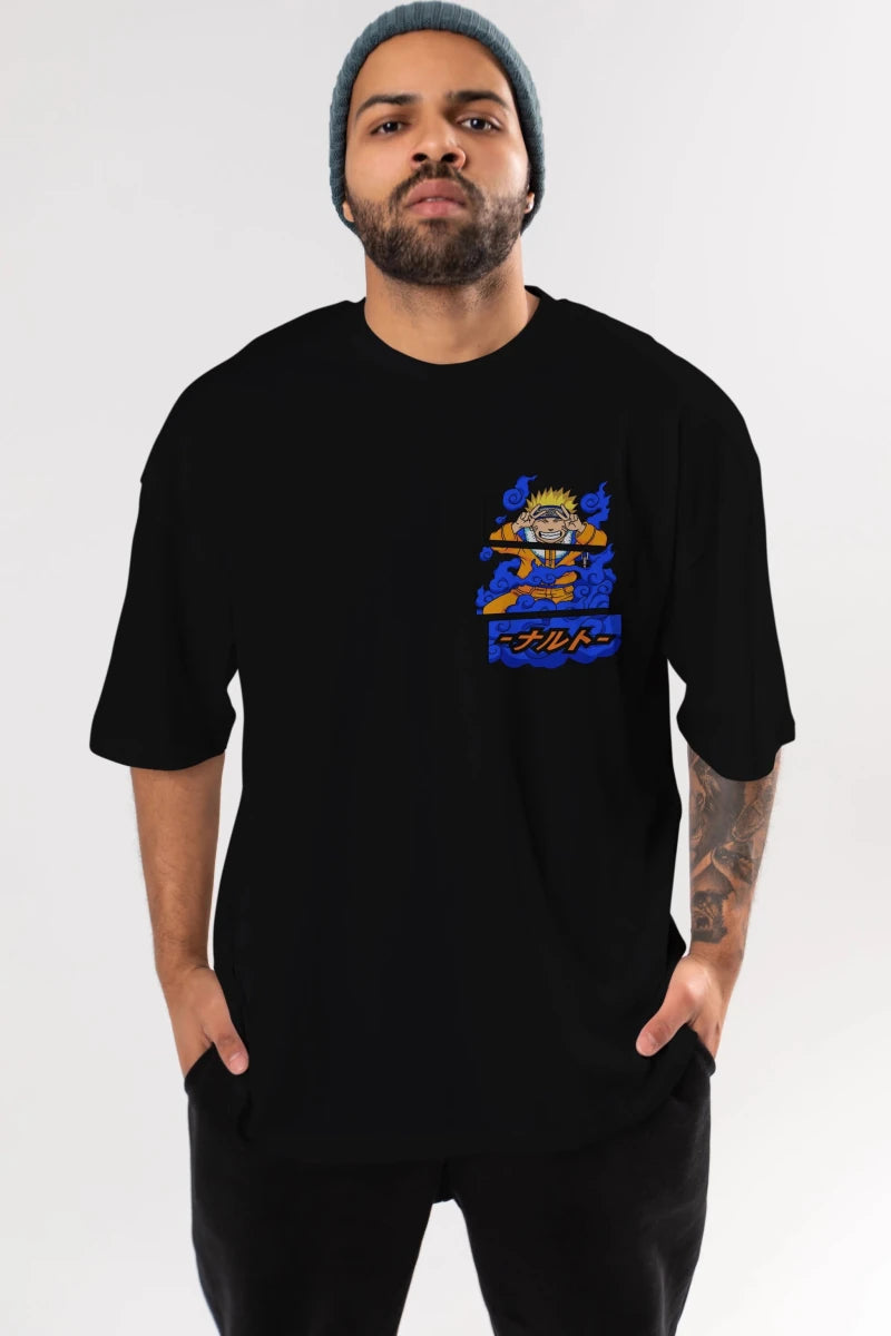 naruto uzumaki Ön Sol Baskılı Oversize t-shirt Erkek Kadın Unisex %100 Pamuk Bisiklet Yaka tişort - Cilexi
