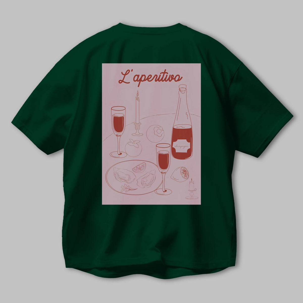 Şampanya L'aperitivo Arka Baskılı Oversize t-shirt Erkek Kadın Unisex %100 Pamuk Bisiklet Yaka tişort - Cilexi