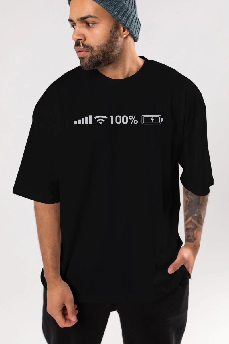 şarj wifi göstergesi Ön Baskılı Oversize t-shirt %100 pamuk Erkek Kadın Unisex - Cilexi