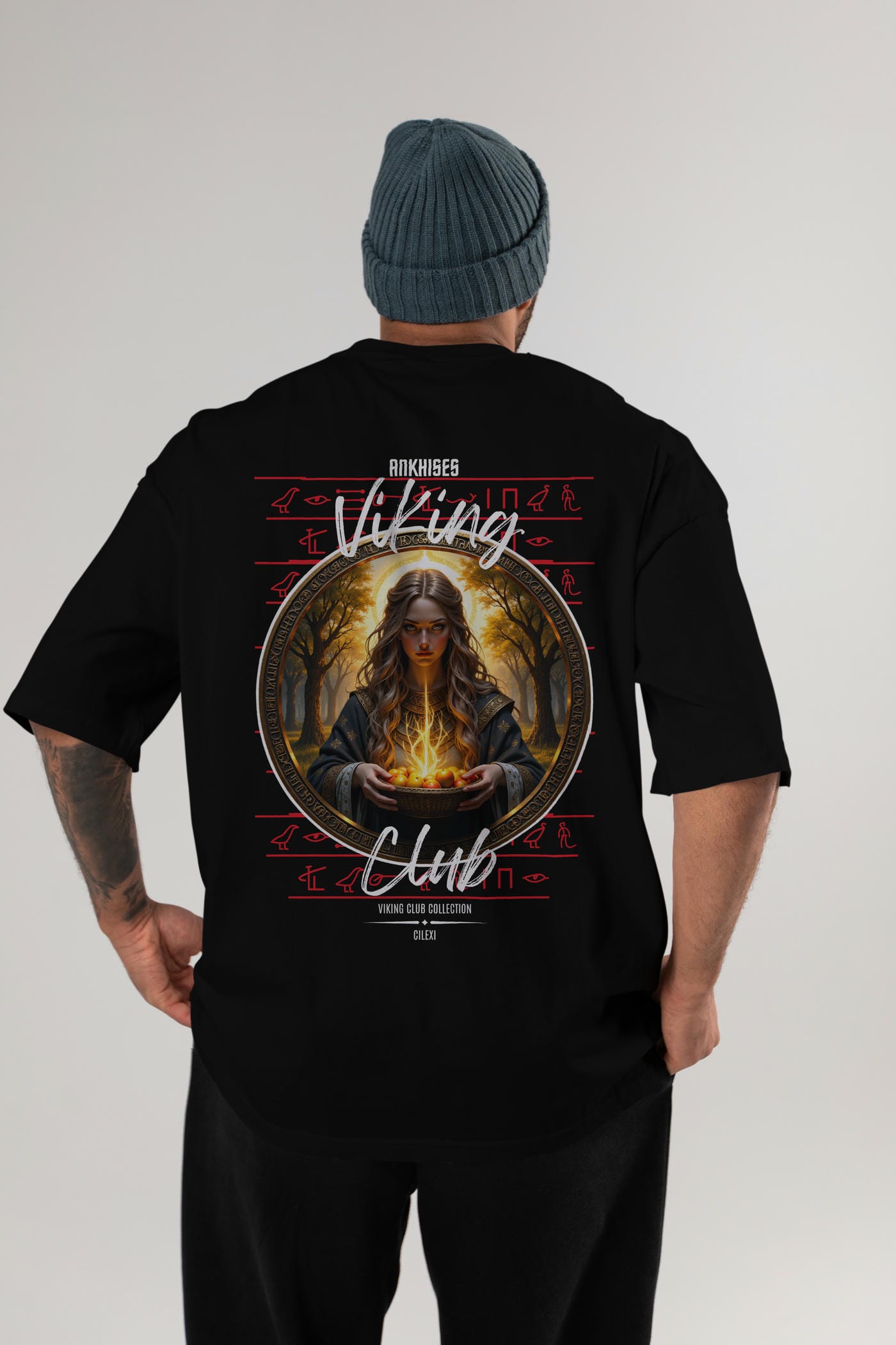 Viking Mitolojisi Serisi 17 Arka Baskılı Oversize t-shirt Erkek Kadın %100 Pamuk Bisiklet Yaka tişort
