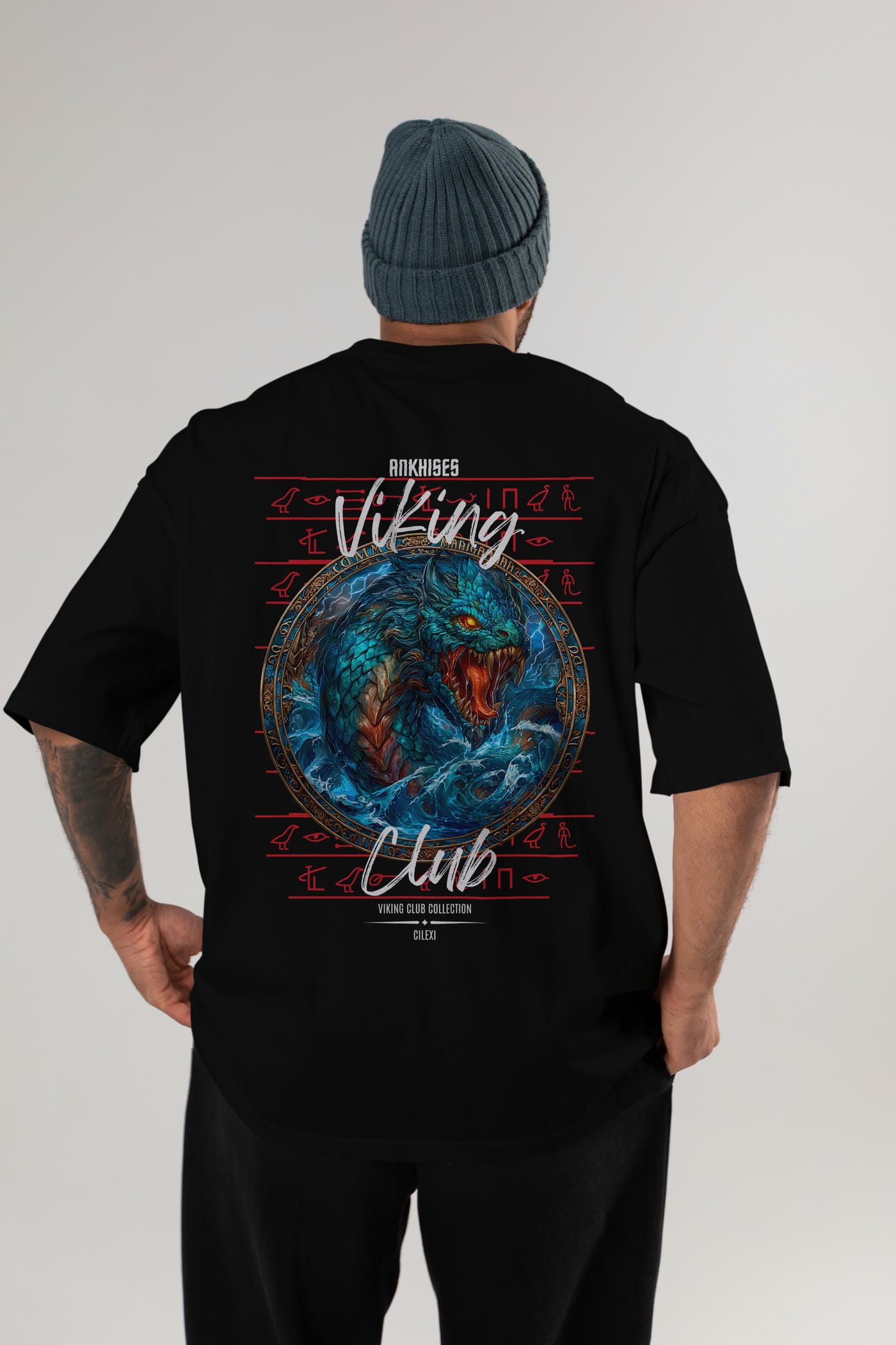 Jörmungandr Baskılı Oversize t-shirt Erkek Kadın %100 Pamuk Bisiklet Yaka tişort