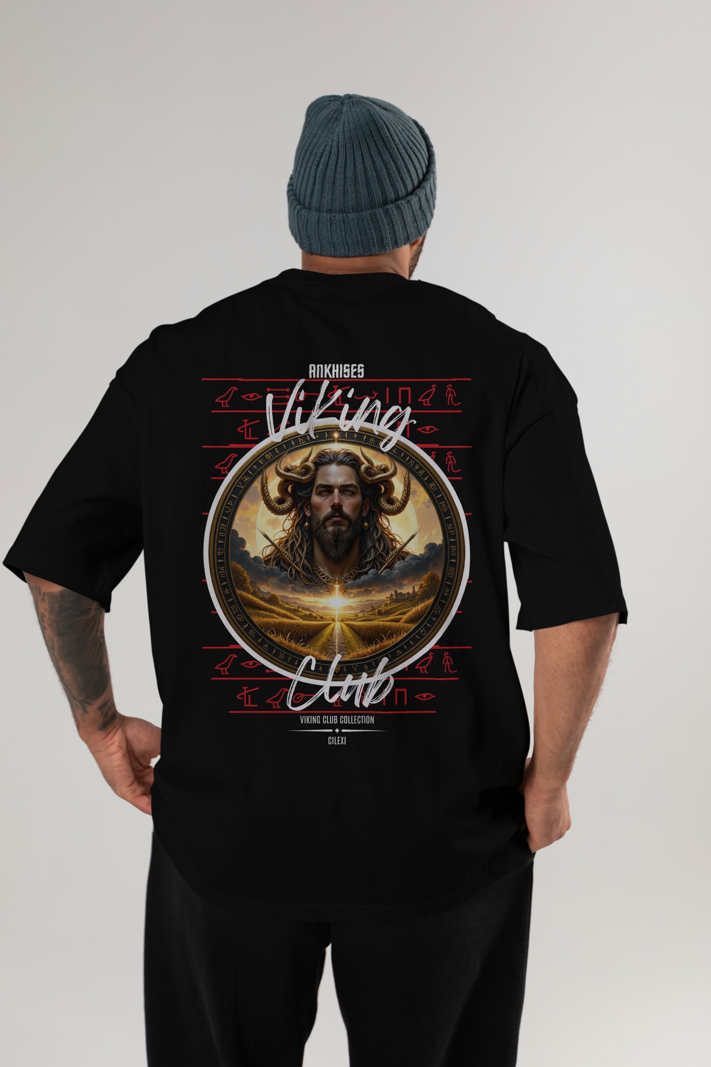 Viking Mitolojisi Serisi 3 Arka Baskılı Oversize t-shirt Erkek Kadın %100 Pamuk Bisiklet Yaka tişort