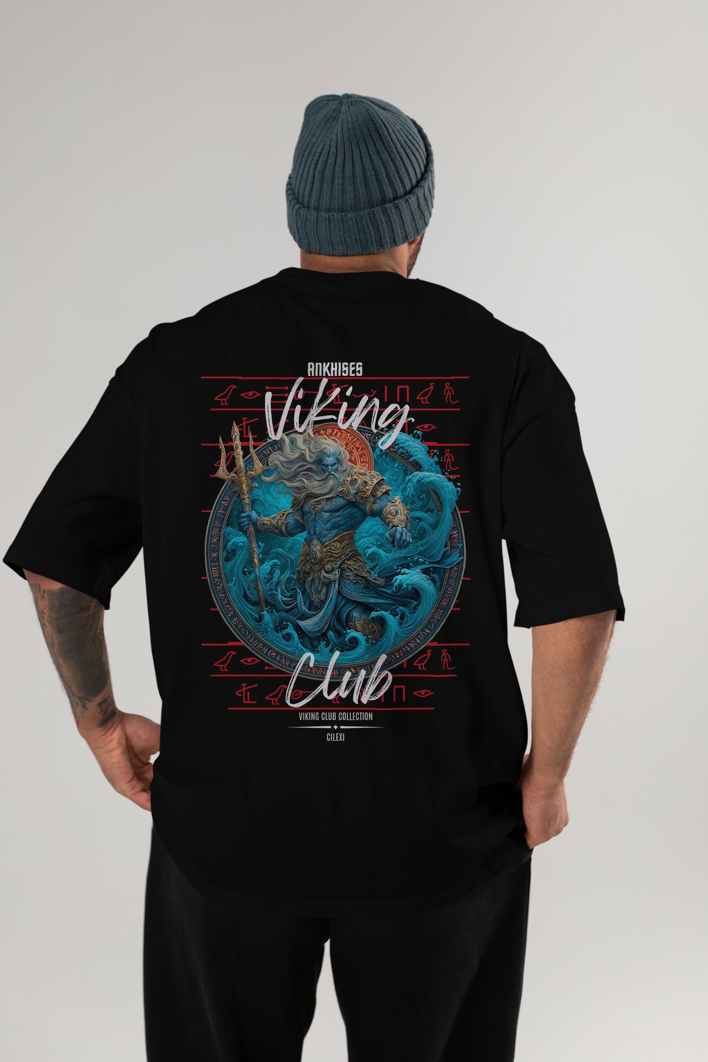 Njord Arka Baskılı Oversize t-shirt Erkek Kadın %100 Pamuk Bisiklet Yaka tişort