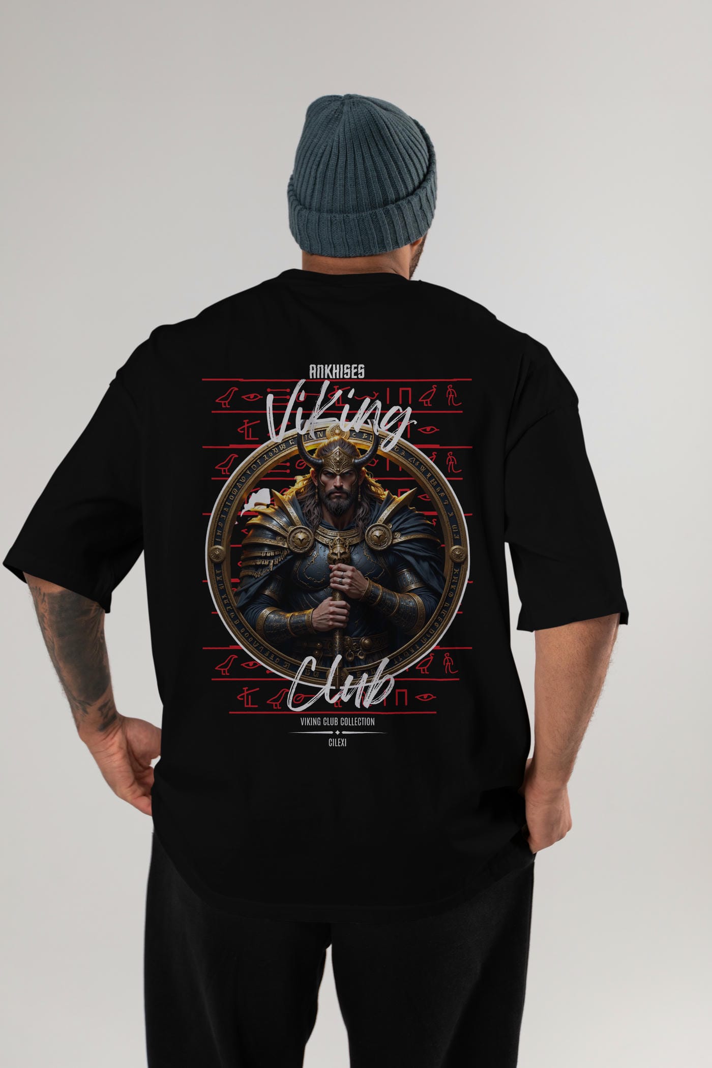 Viking Mitolojisi Serisi 8 Arka Baskılı Oversize t-shirt Erkek Kadın %100 Pamuk Bisiklet Yaka tişort
