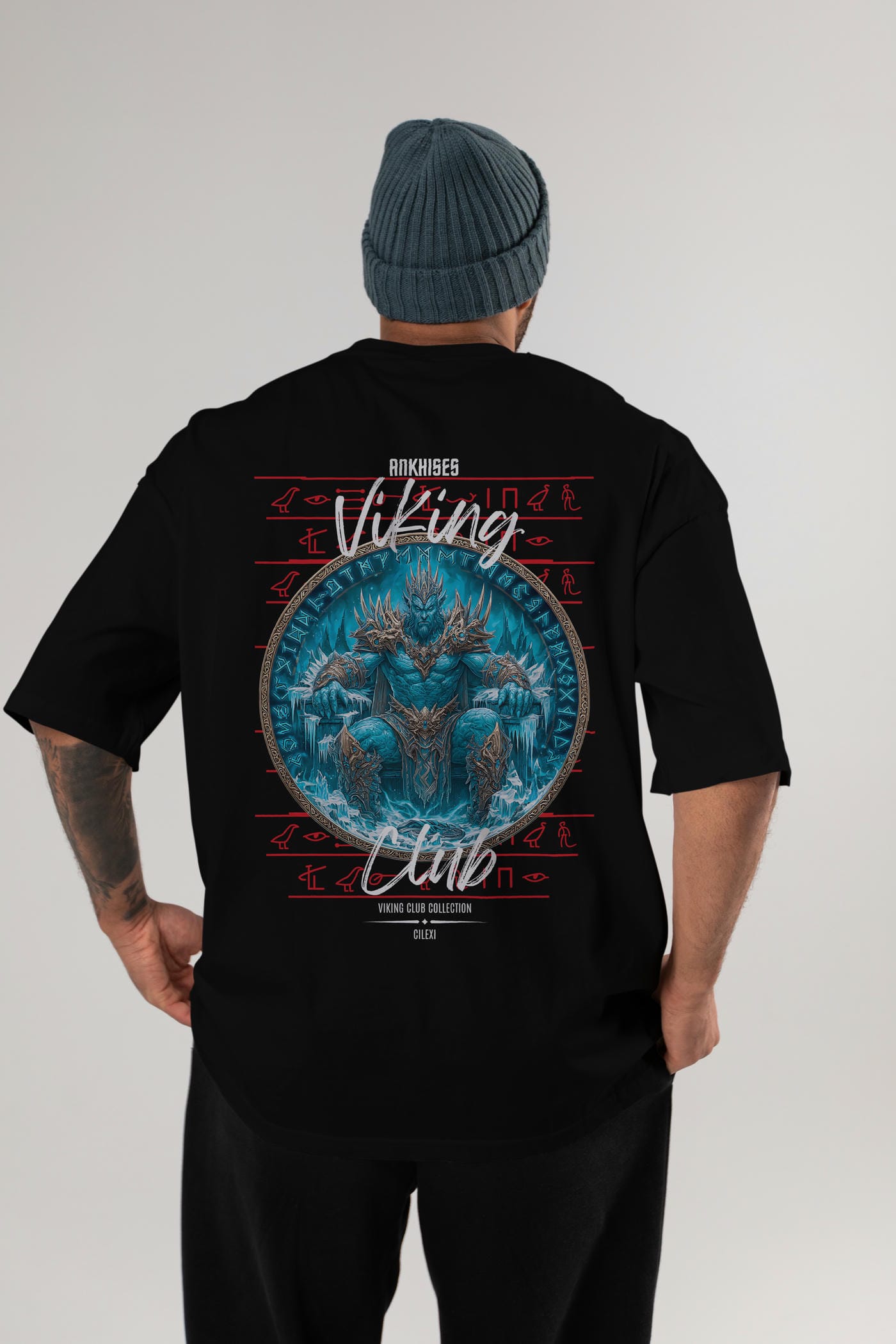 Thrym Arka Baskılı Oversize t-shirt Erkek Kadın %100 Pamuk Bisiklet Yaka tişort