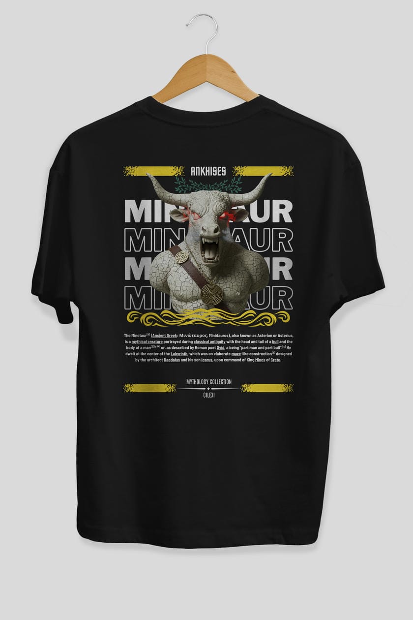 Minotaur 2 Arka Baskılı Oversize t-shirt Erkek Kadın %100 Pamuk Bisiklet Yaka tişort