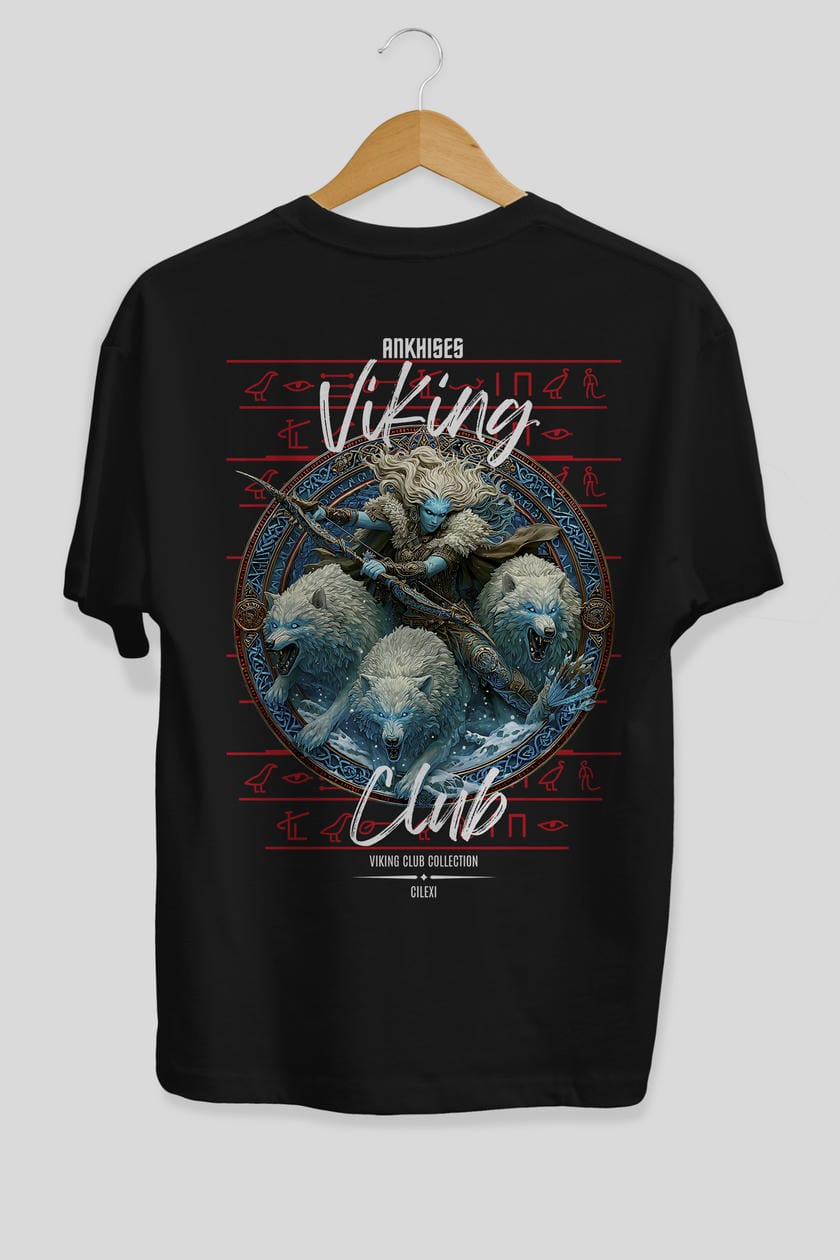 Skadi Arka Baskılı Oversize t-shirt Erkek Kadın %100 Pamuk Bisiklet Yaka tişort