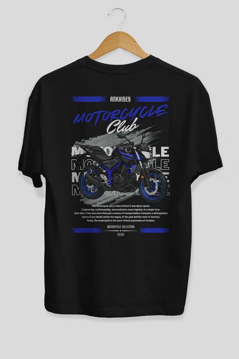 Motosiklet Serisi 22 Arka Baskılı Oversize t-shirt Erkek Kadın %100 Pamuk Bisiklet Yaka tişort