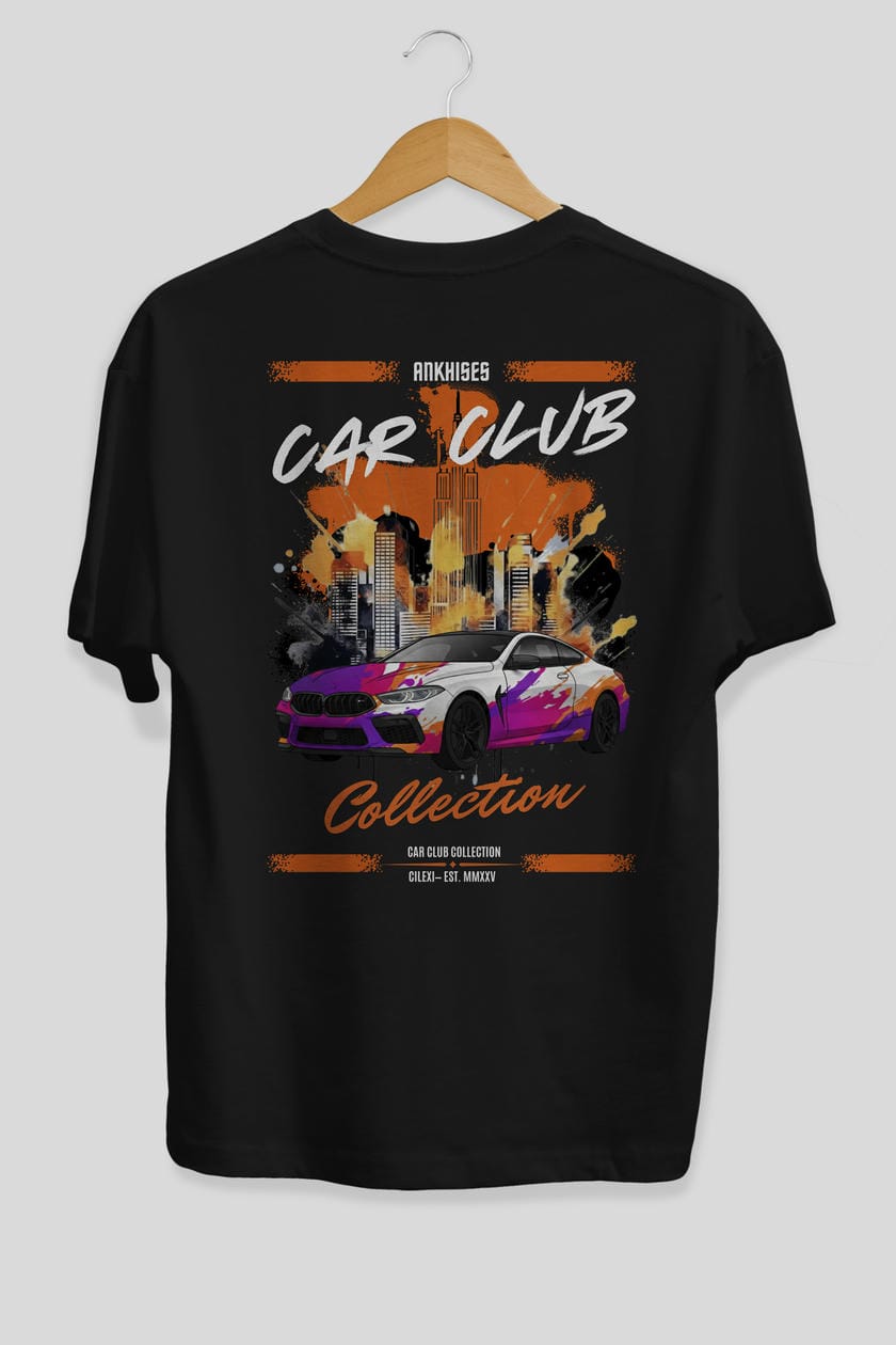Araba Club Serisi 17 Baskılı Oversize t-shirt Erkek Kadın %100 Pamuk Bisiklet Yaka tişort