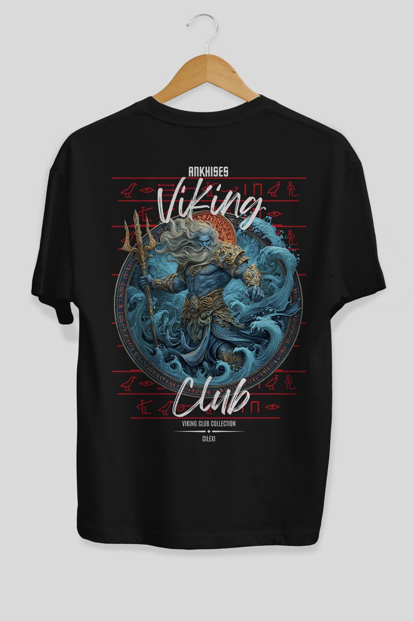 Njord Arka Baskılı Oversize t-shirt Erkek Kadın %100 Pamuk Bisiklet Yaka tişort