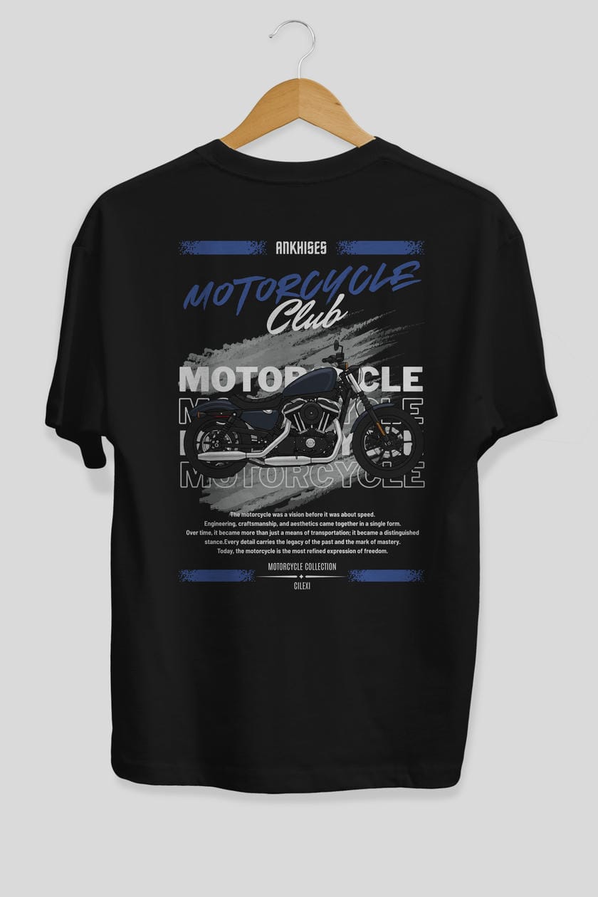 Motosiklet Serisi 30 Arka Baskılı Oversize t-shirt Erkek Kadın %100 Pamuk Bisiklet Yaka tişort